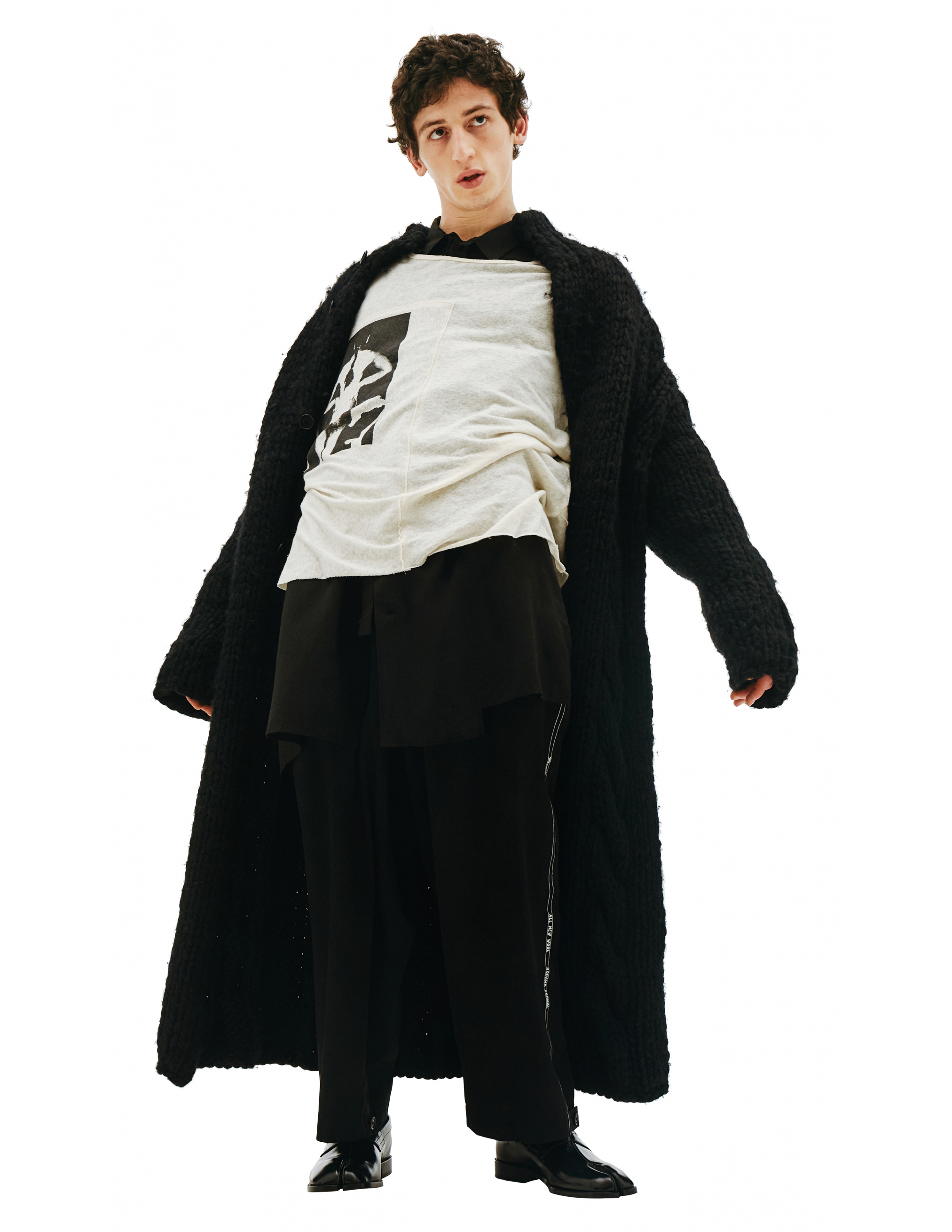 Шерстяное вязаное пальто на пуговицах - Yohji Yamamoto HV-K76-184-2 Фото 8