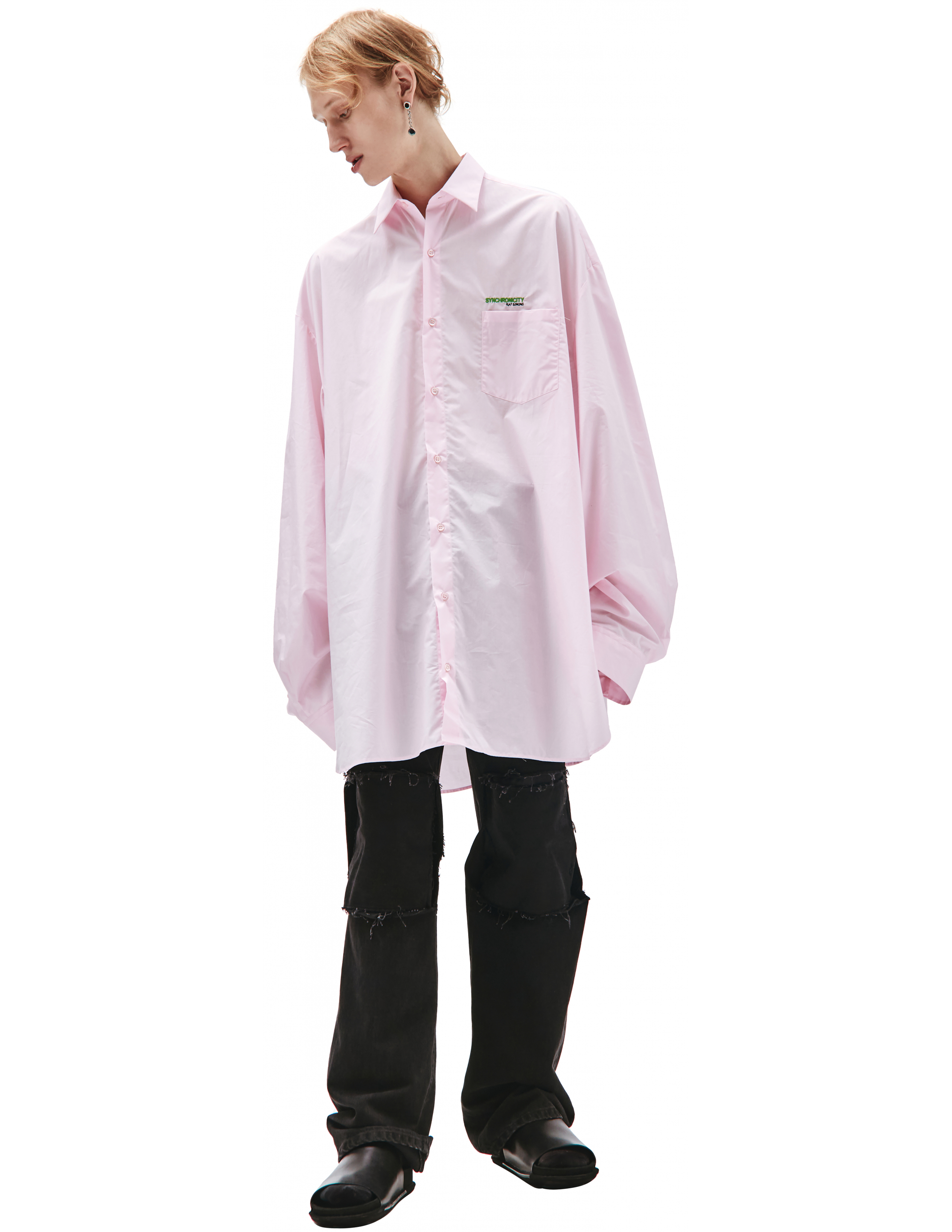 Розовая Оверсайз рубашка с принтом - Raf Simons 212-M251-10007-0034