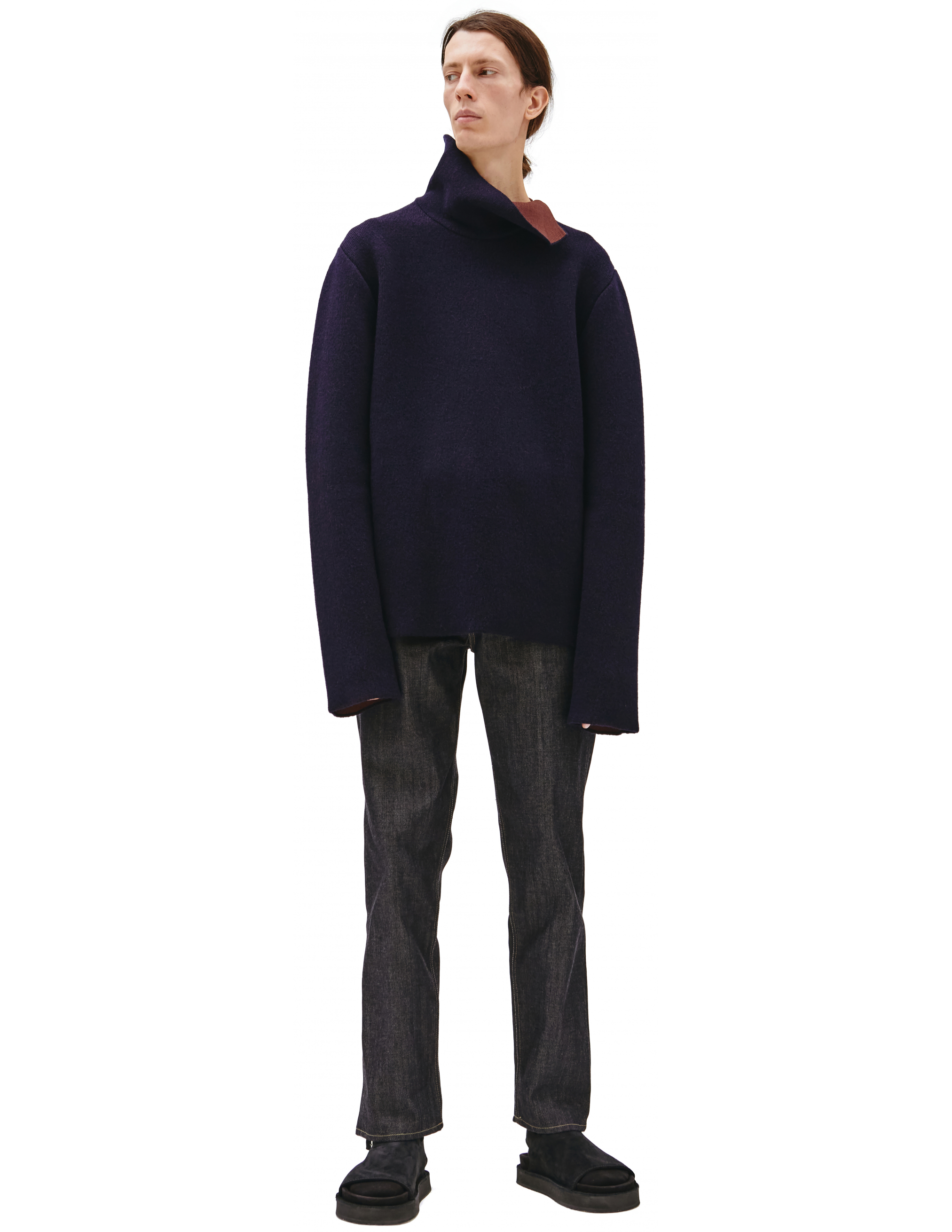 Темно-синий свитер с контрастным воротником OAMC OAMT751167/OTY20002A/401, размер XXL;XL;L