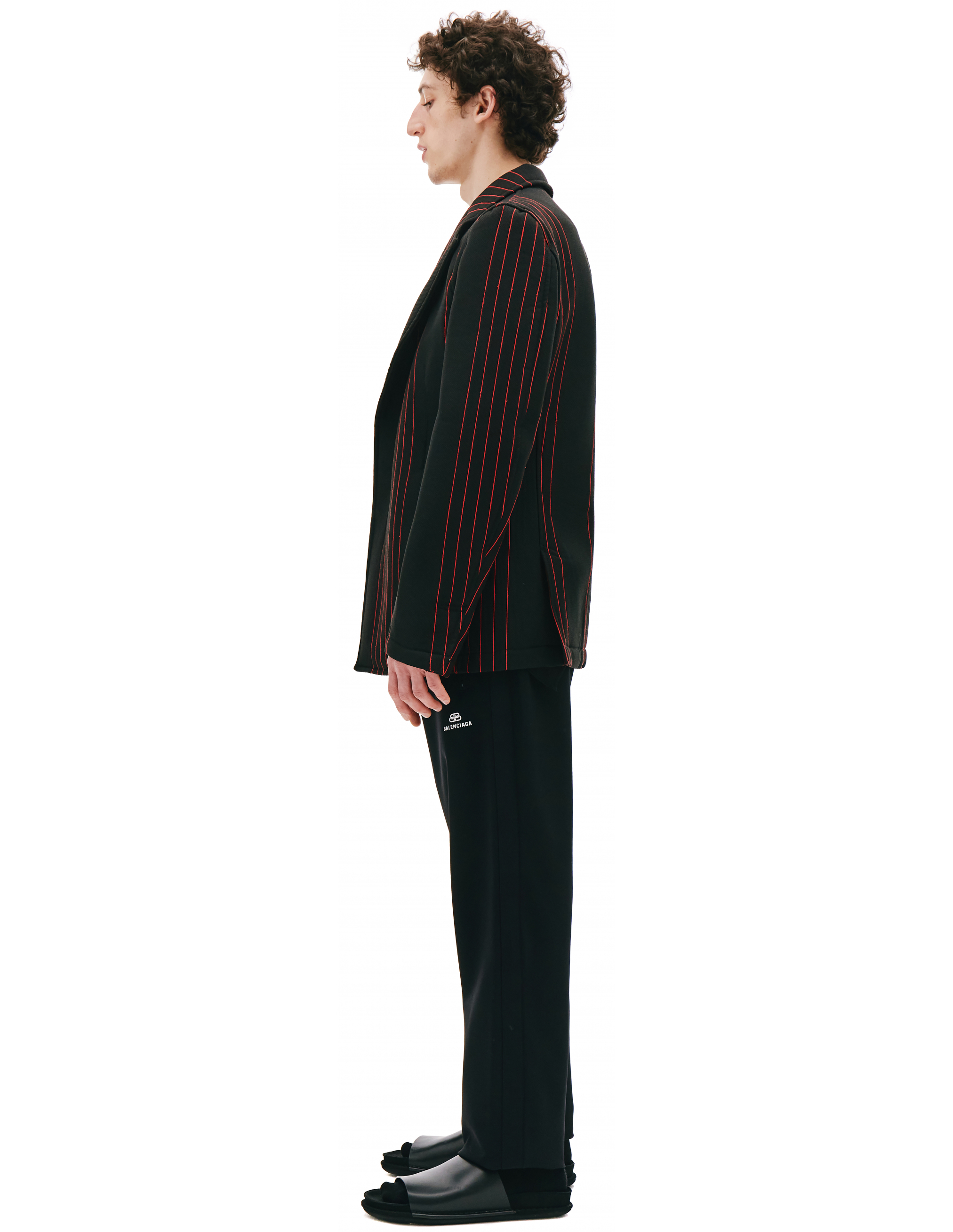 Черный пиджак в красную полоску Comme des Garcons Homme plus PG-J058-051-1, размер XL;L - фото 2