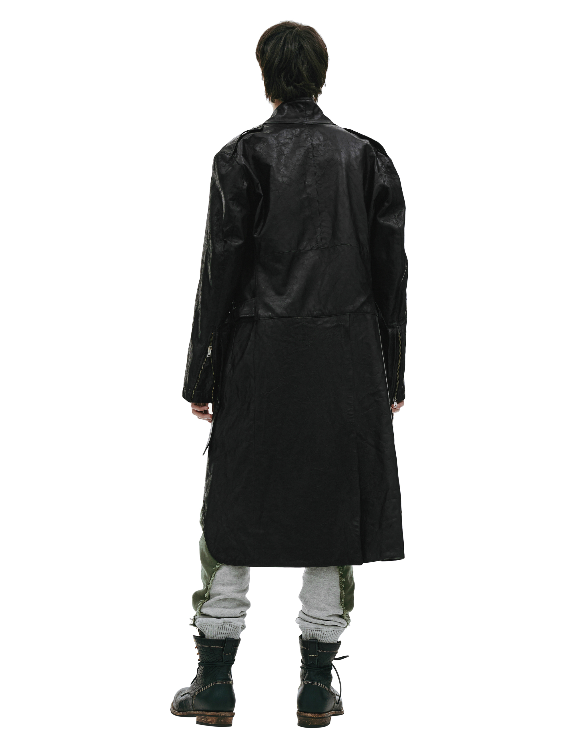 Черное пальто из кожи Greg Lauren FM026, размер 4 - фото 4
