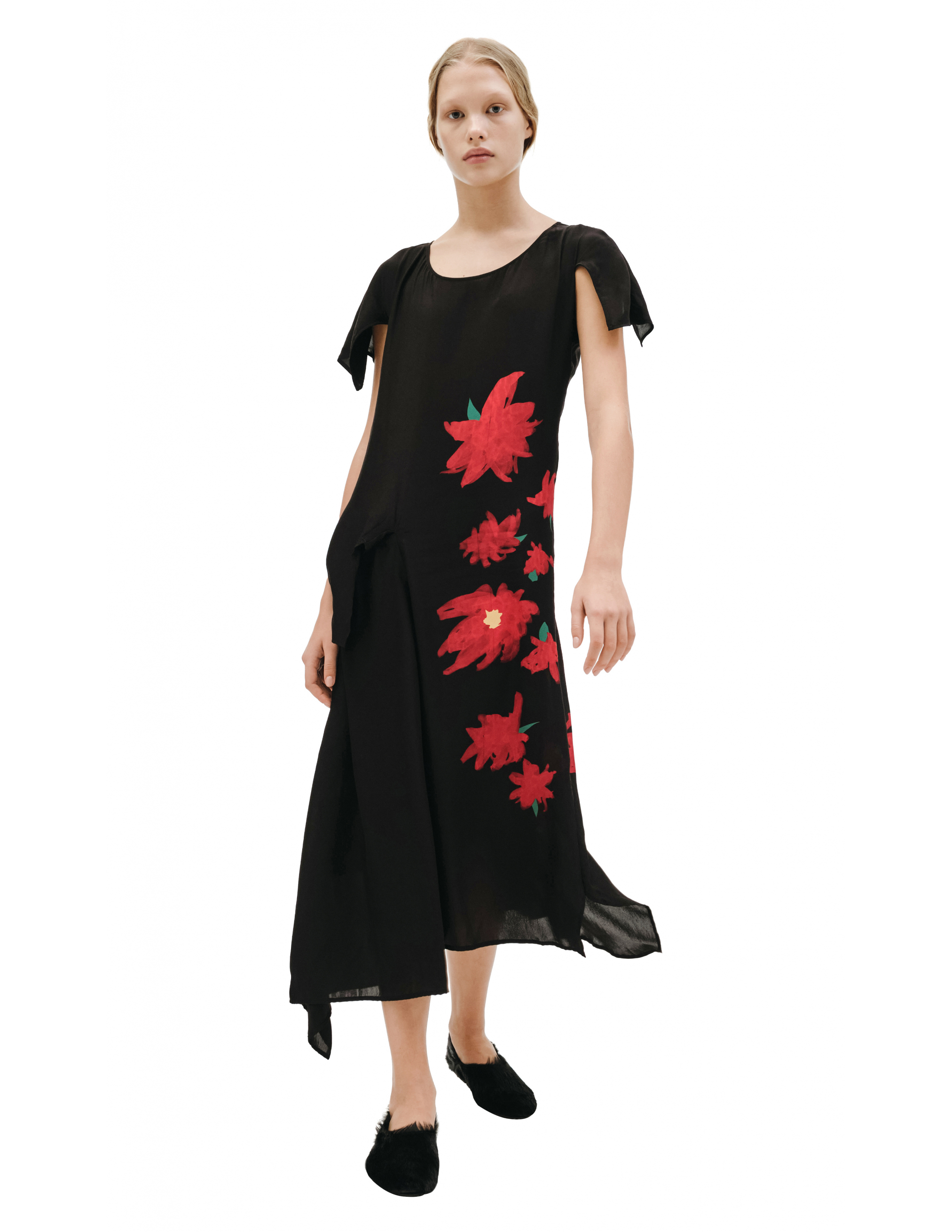 Шелковое платье с цветочным принтом - Yohji Yamamoto NH-D07-403 Фото 4
