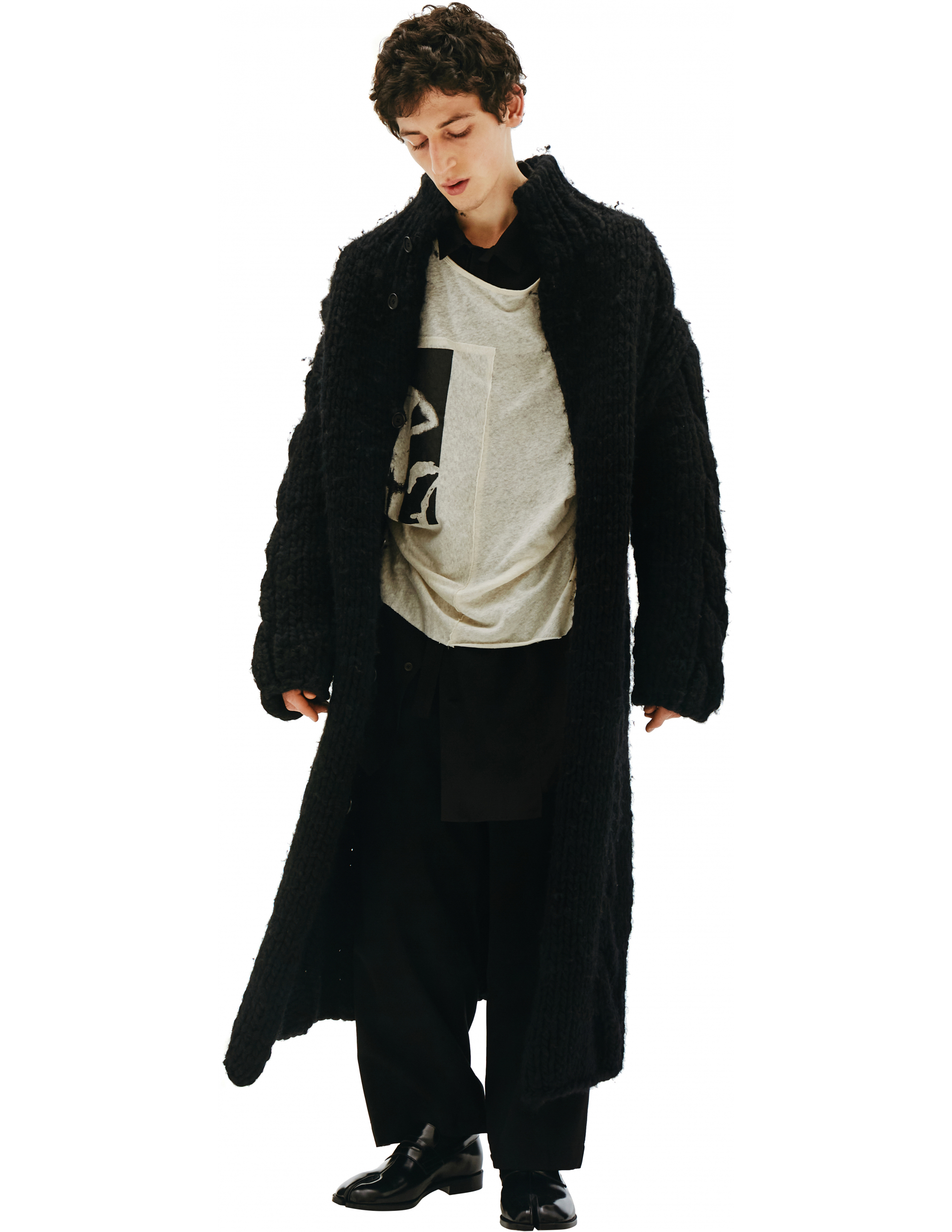 Шерстяное вязаное пальто на пуговицах Yohji Yamamoto HV-K76-184-2, размер sm