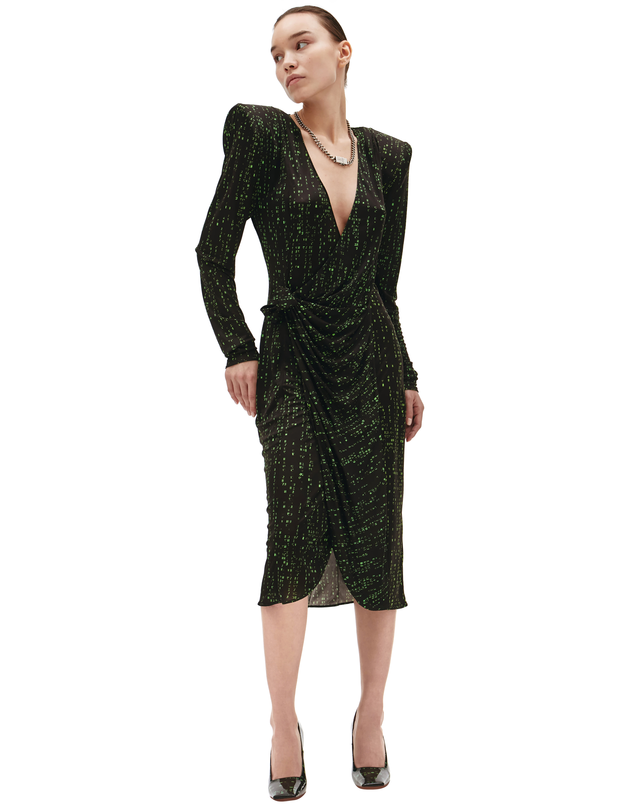 Платье с объемными плечами и принтом матрица VETEMENTS WE52DR880G/1636, размер M;L WE52DR880G/1636 - фото 1