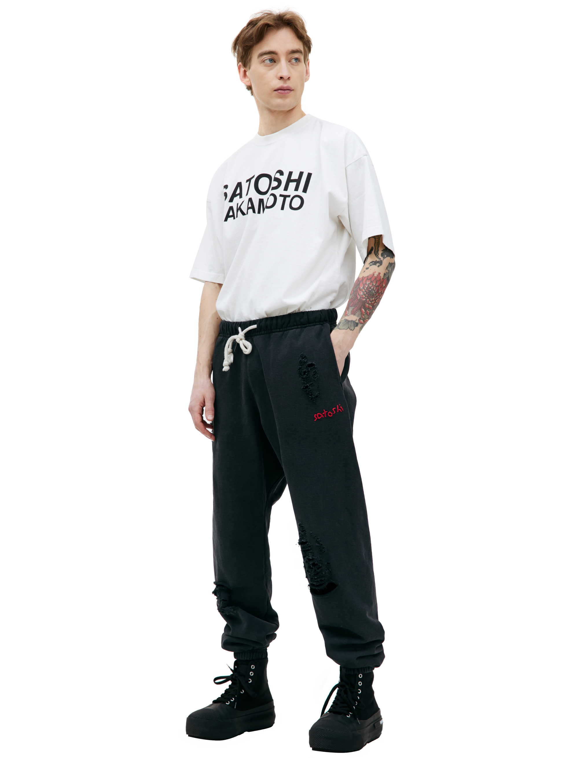 Рваные брюки с вышитым логотипом Satoshi Nakamoto SS24SWT000, размер L;XL