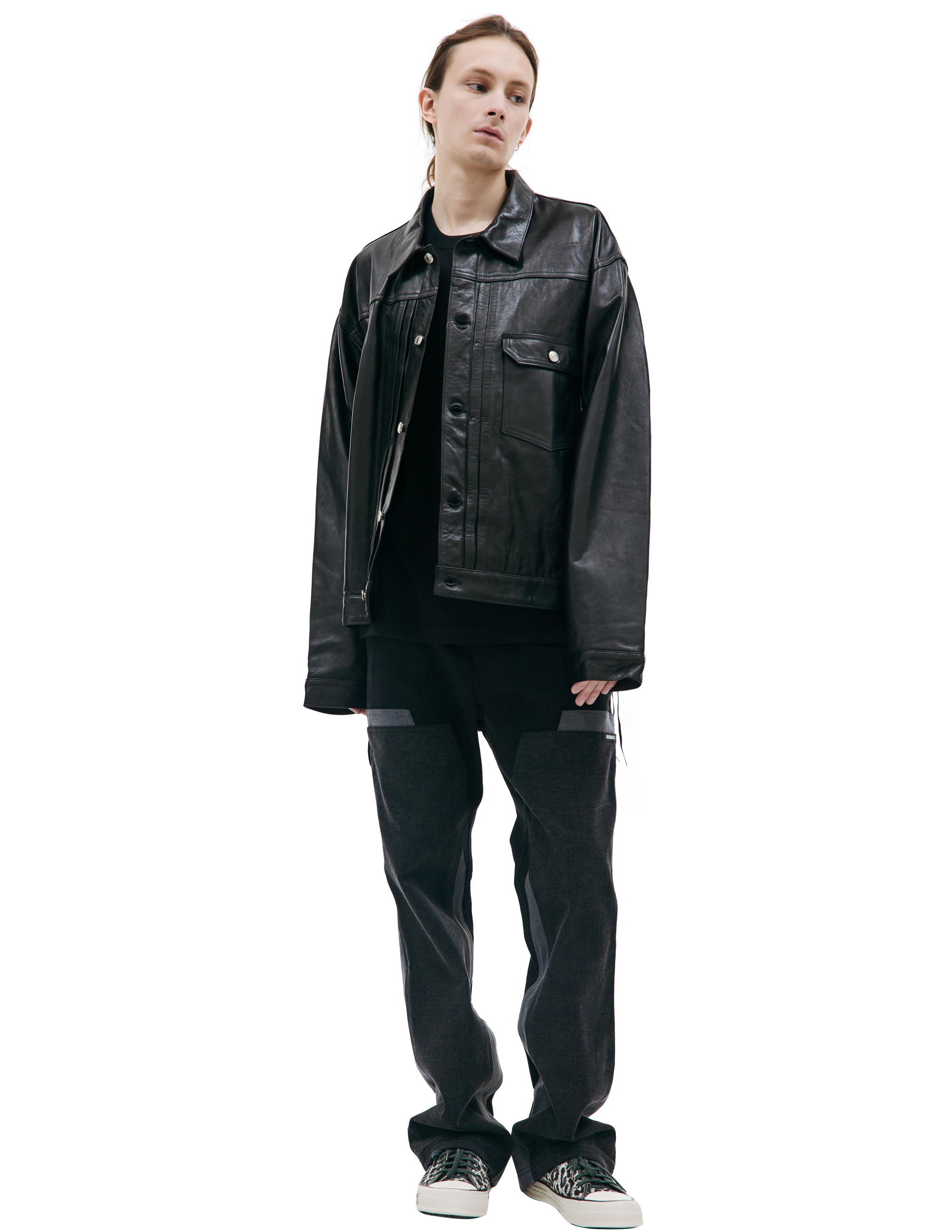 Кожаная куртка с вышивкой Mastermind WORLD MJ23E11-BL032-700, размер L;XL