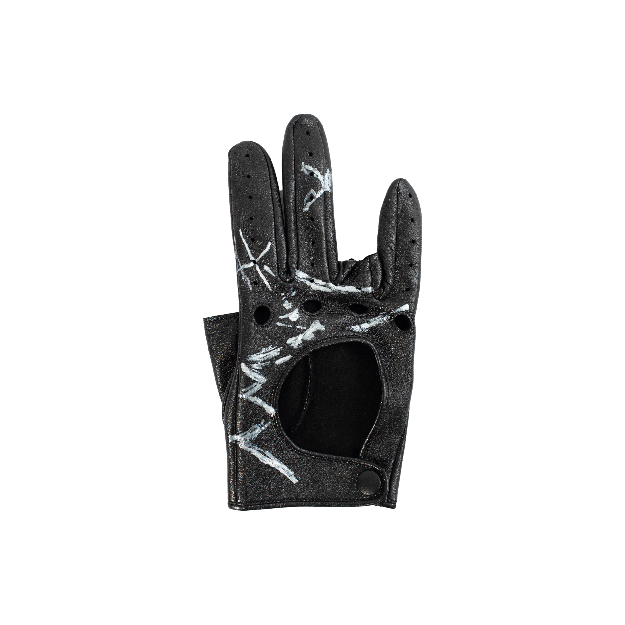 Кожаные перчатки с принтом Yohji Yamamoto HX-W04-774-1, размер 3 - фото 4
