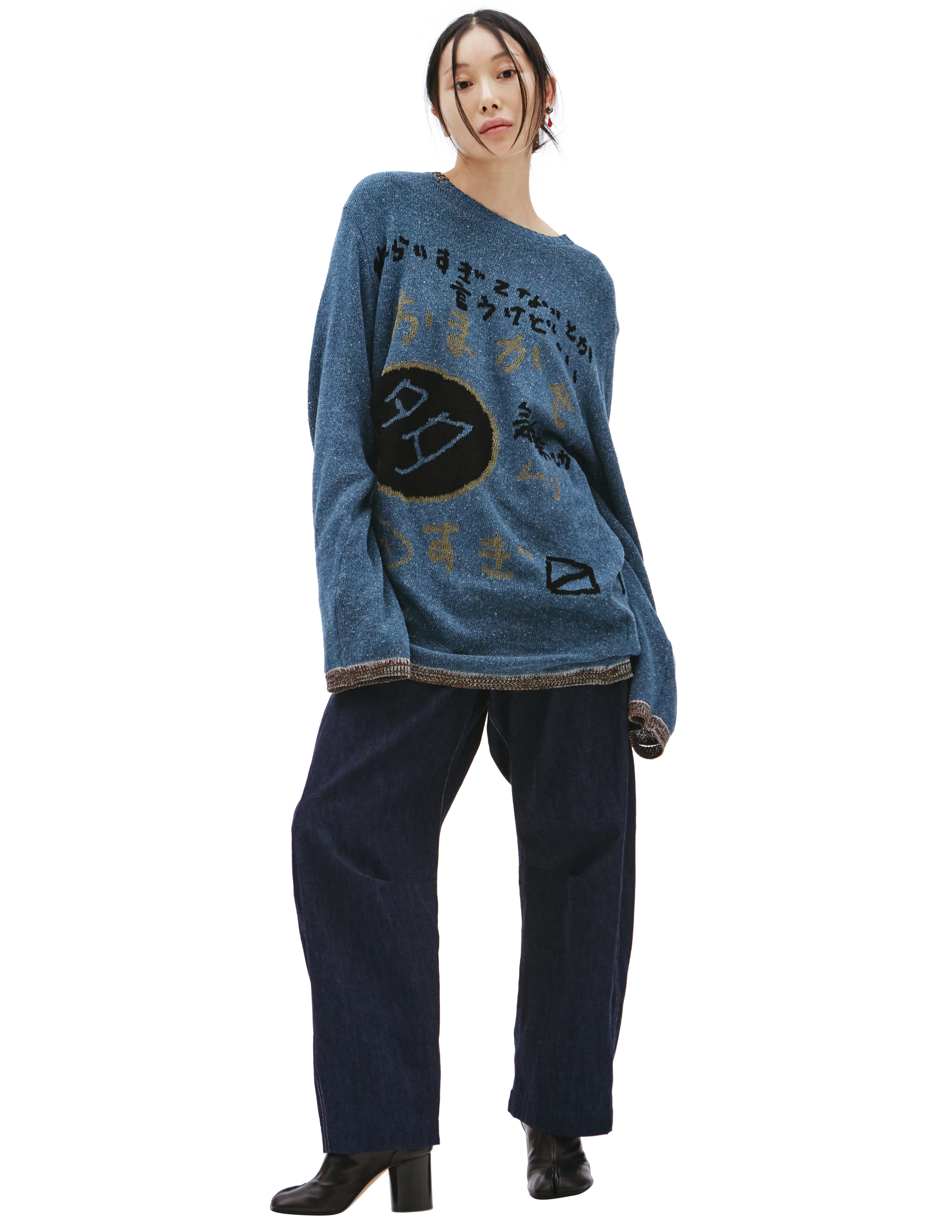 Синий свитер с иероглифами Yohji Yamamoto HG-K11-370, размер 3 - фото 1