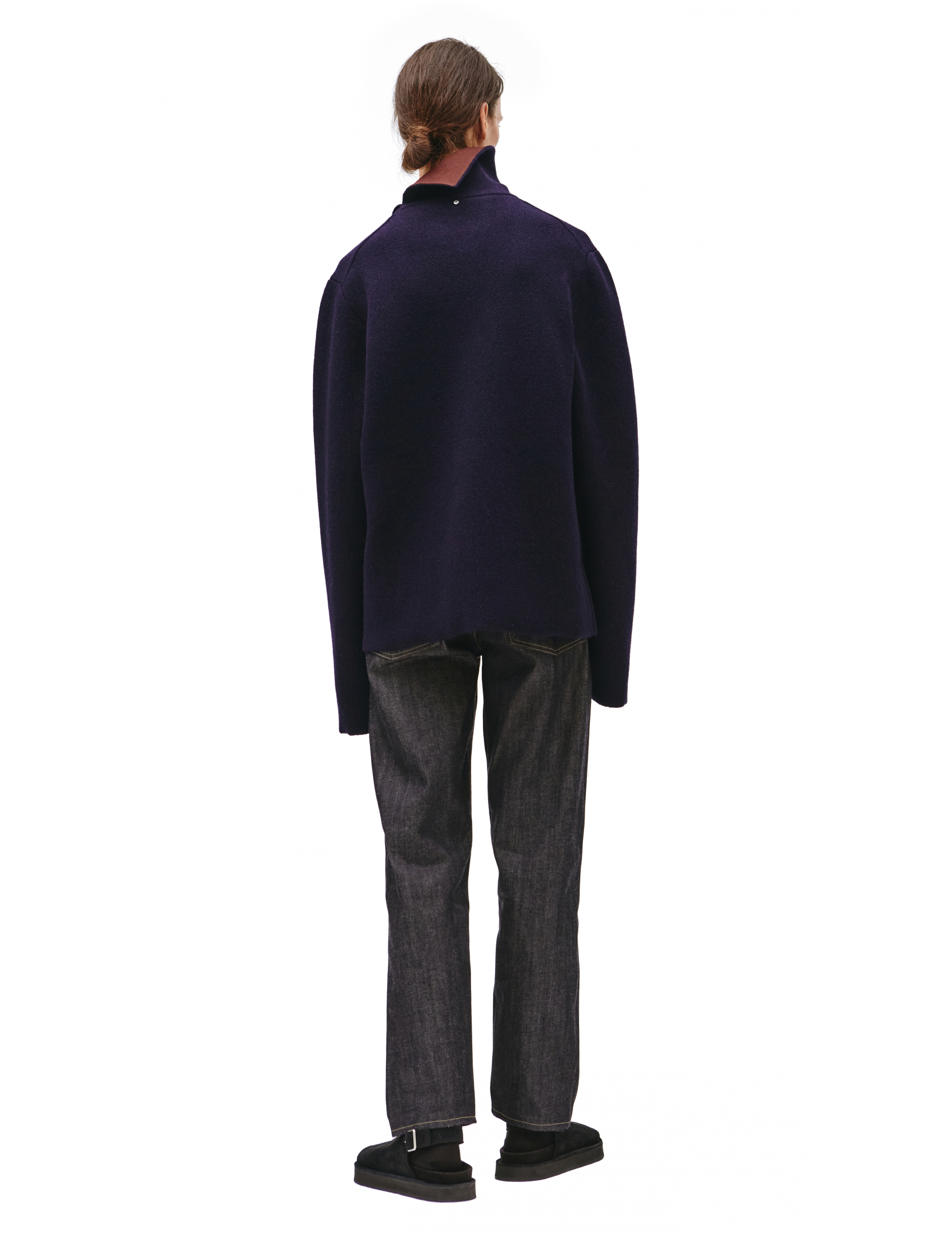 Темно-синий свитер с контрастным воротником OAMT751167/OTY20002A/401 Фото 3