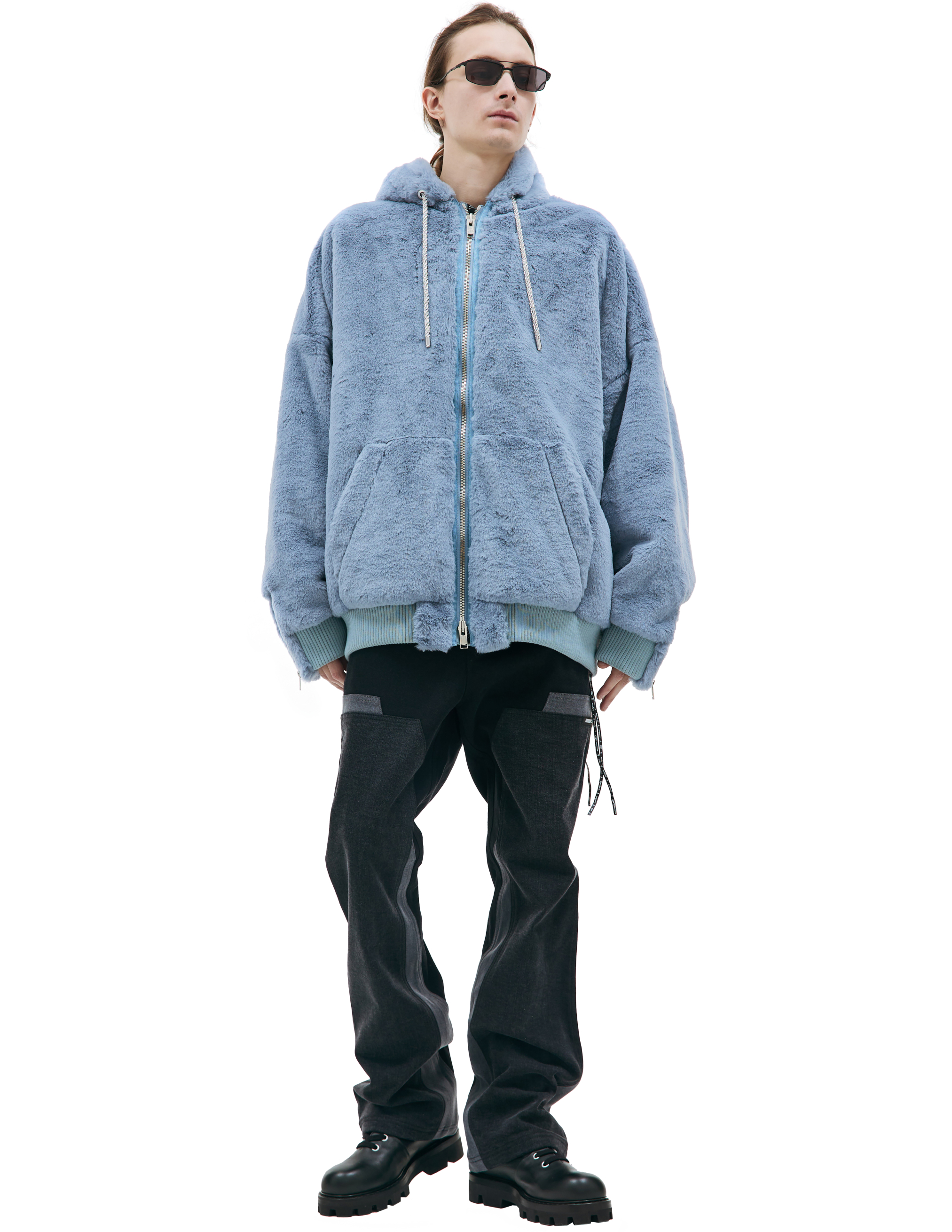 Куртка с капюшоном из искусственного меха Mastermind WORLD MJ23E11-BL025-603/BLUE, размер L