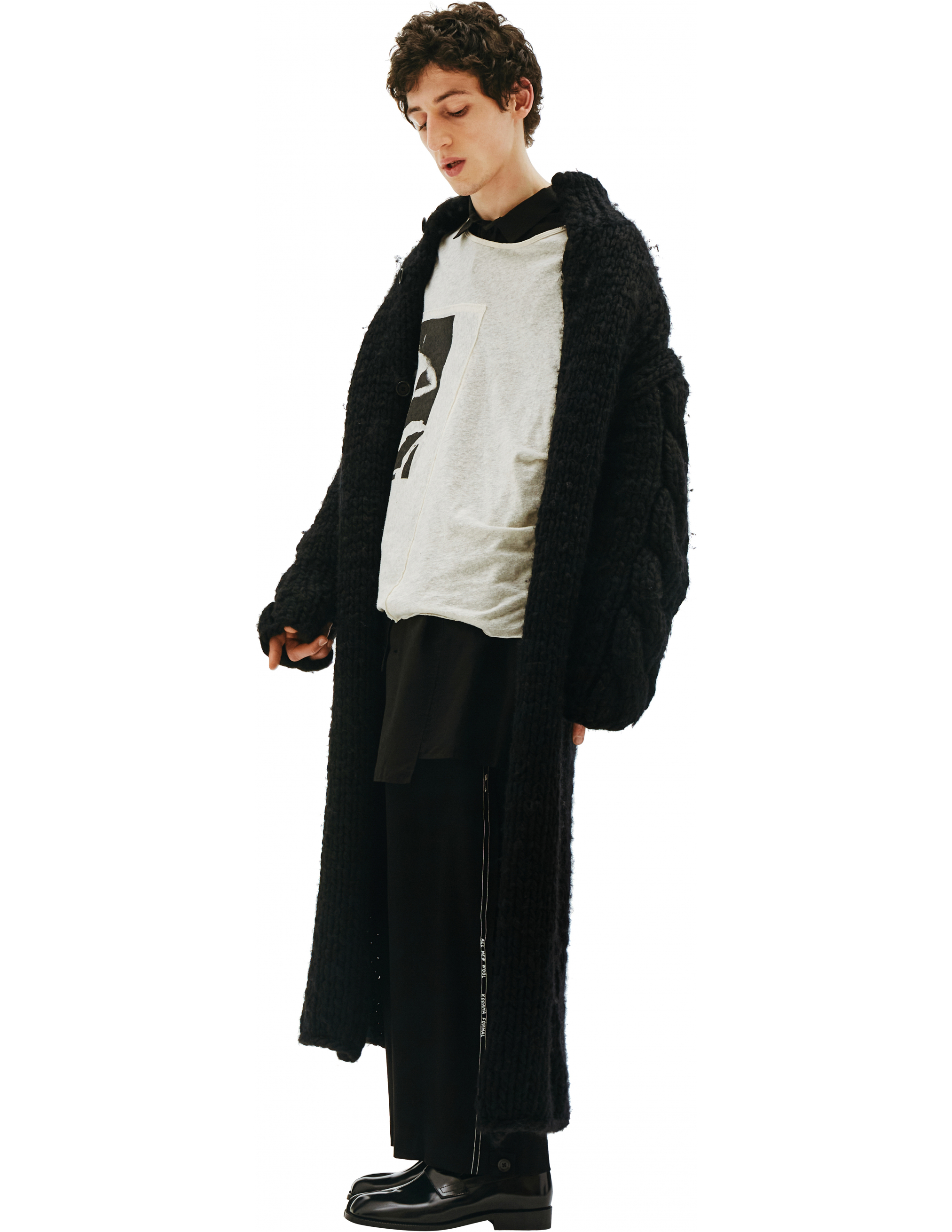 Шерстяное вязаное пальто на пуговицах - Yohji Yamamoto HV-K76-184-2 Фото 3