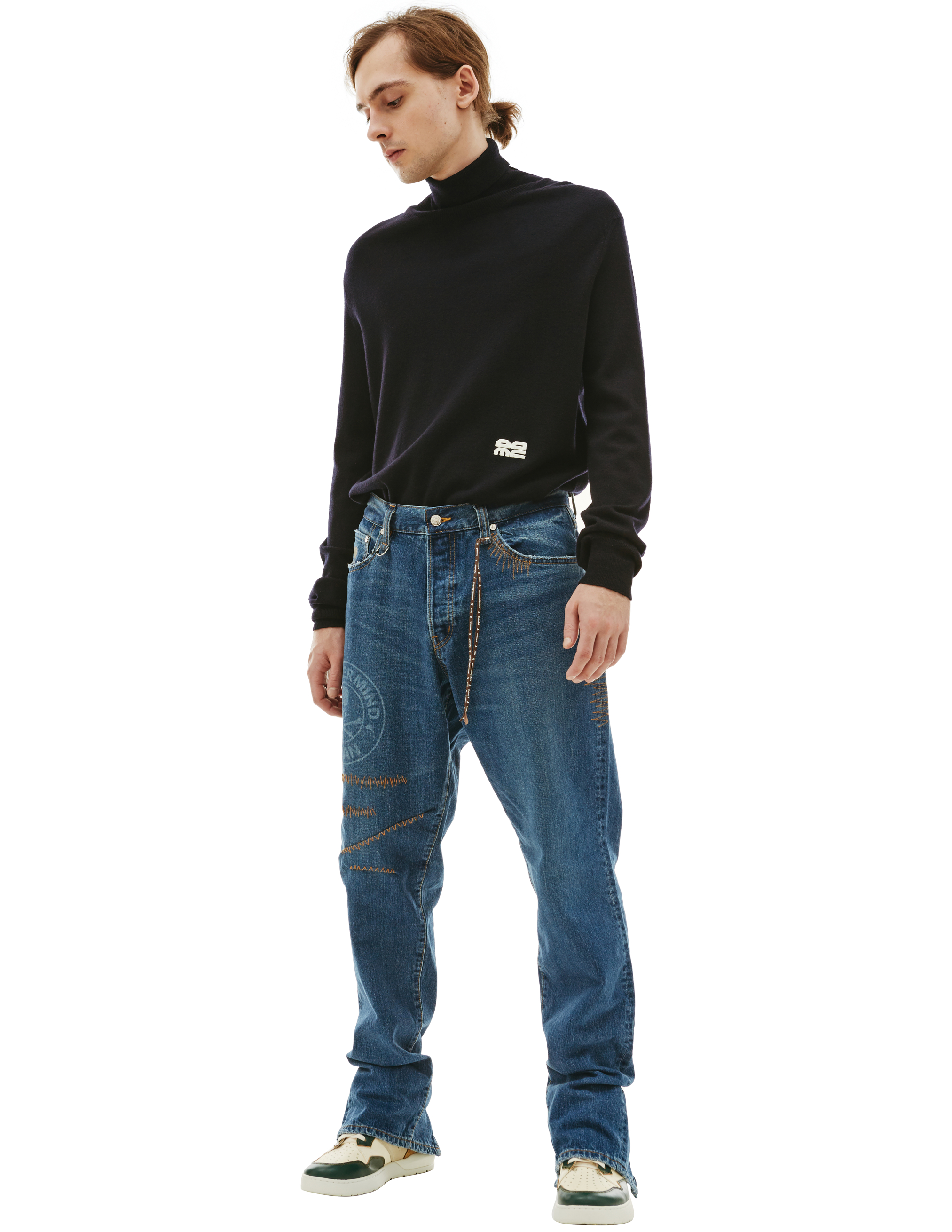 Прямые джинсы с молниями Mastermind WORLD MJ22E09/PA019, размер XL;M