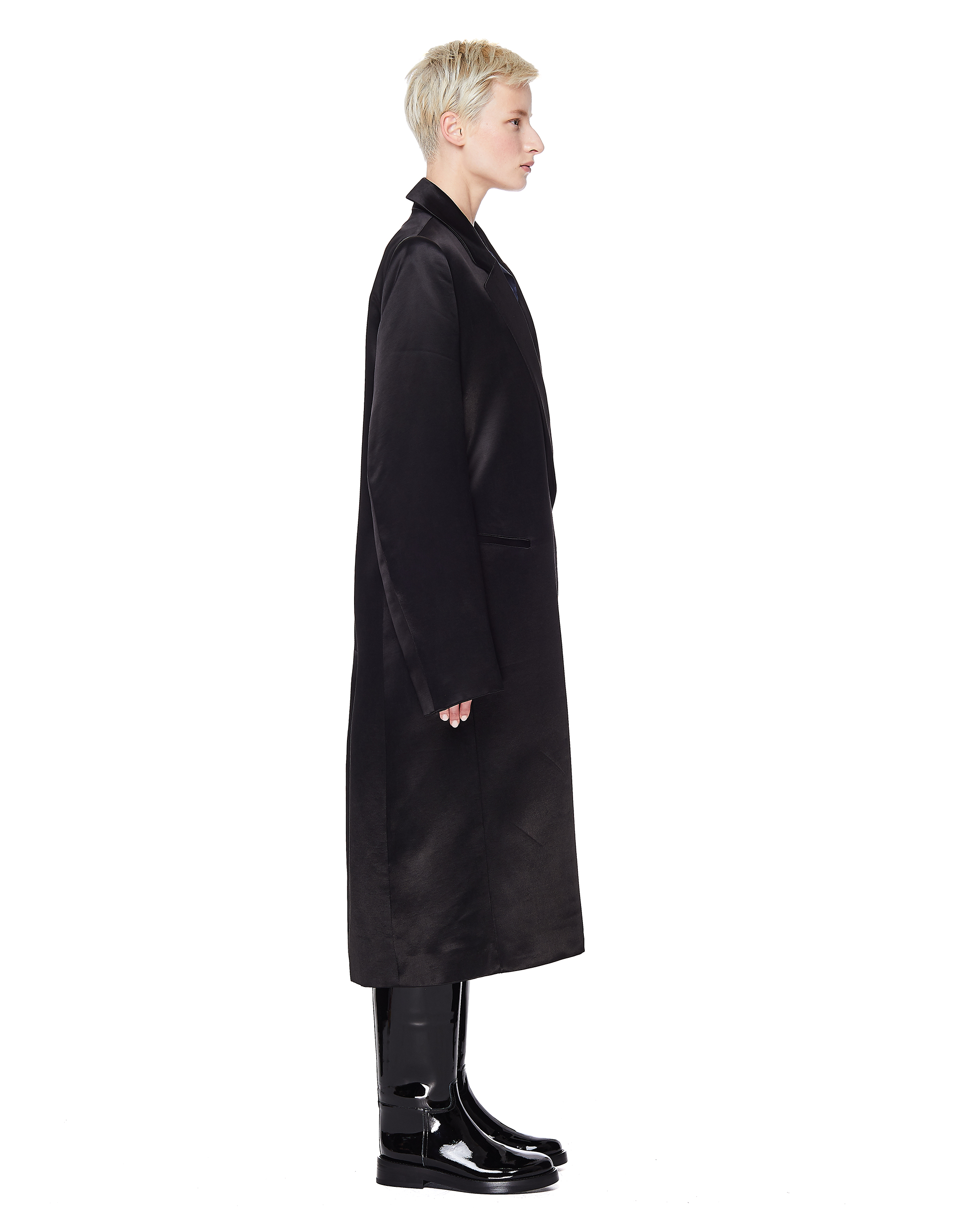 Черное сатиновое пальто - Ann Demeulemeester 1901-1136-201-099 Фото 2