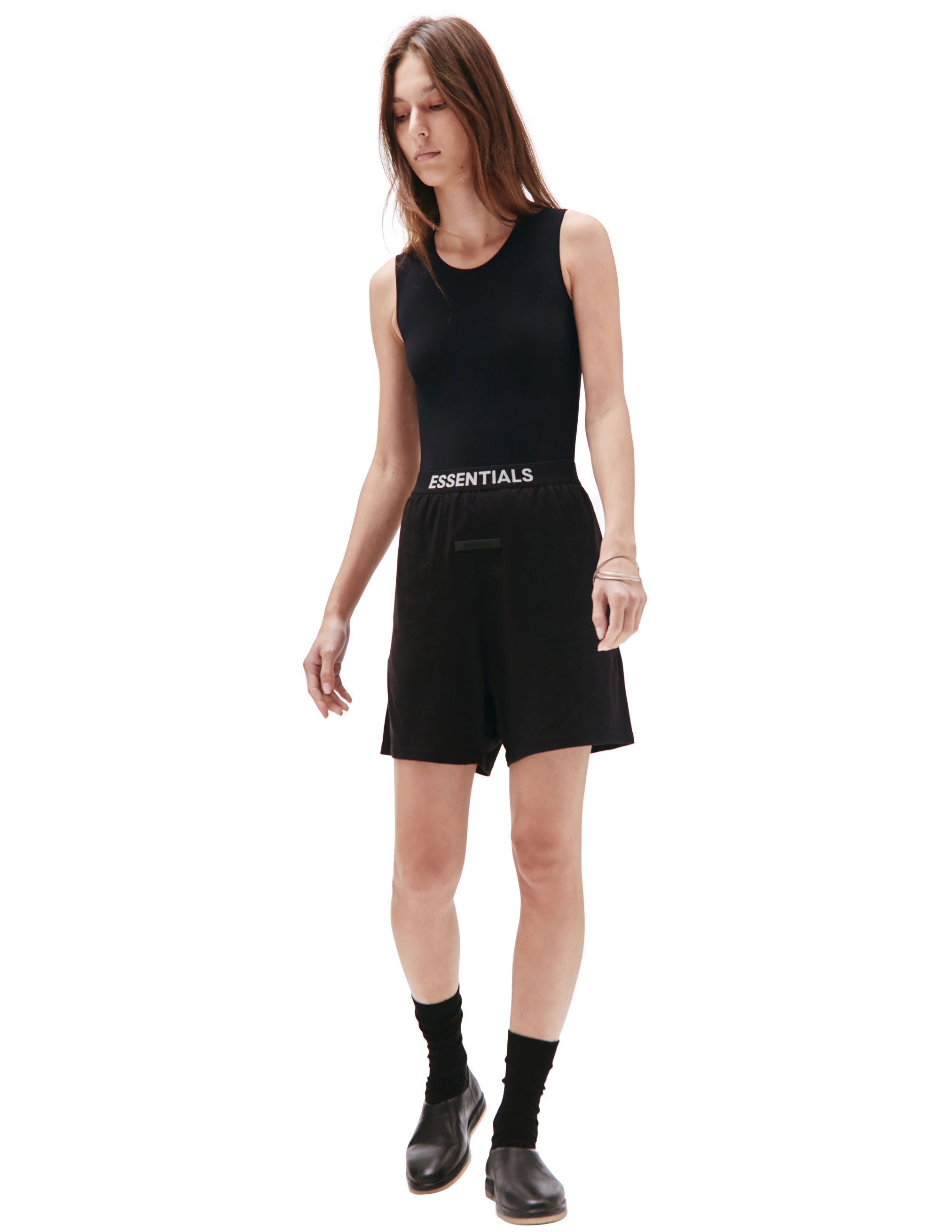 Черные шорты на резинке с логотипом Fear of God Essentials 160SU212020F, размер XXL;XL;L;M;S - фото 1