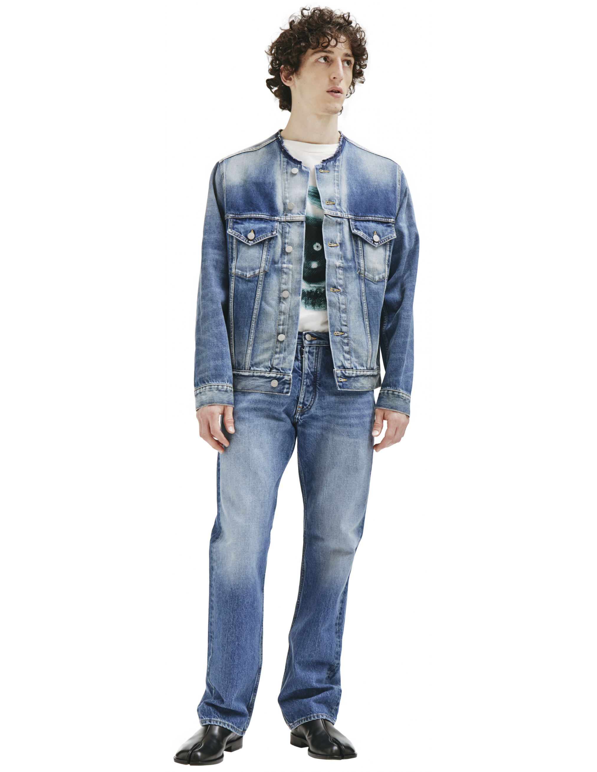 Синяя джинсовая куртка без воротника Maison Margiela S50AM0527/S30561/966, размер 50;52