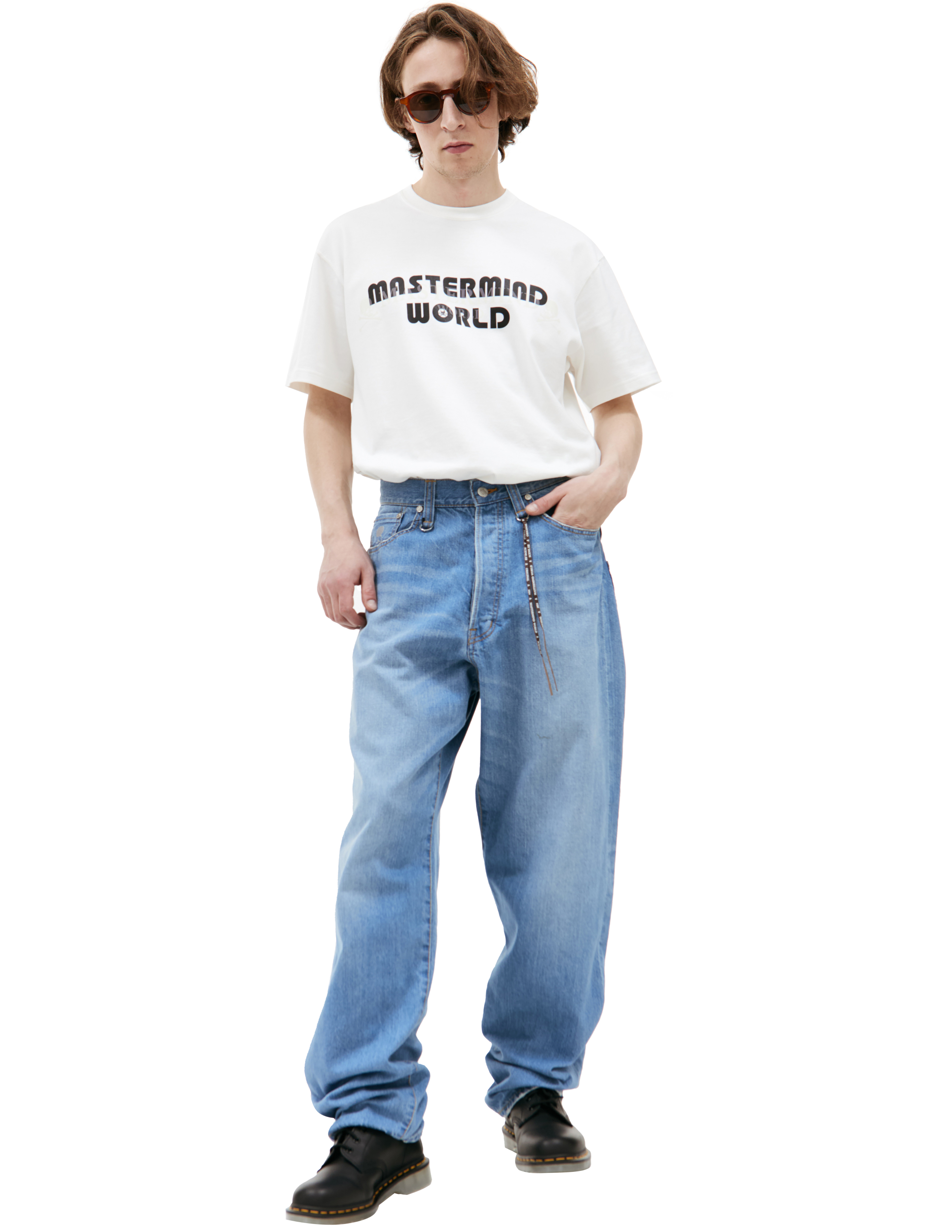 Широкие джинсы с нашивками Mastermind WORLD MW24S12-PA002-018/INDIGO, размер L