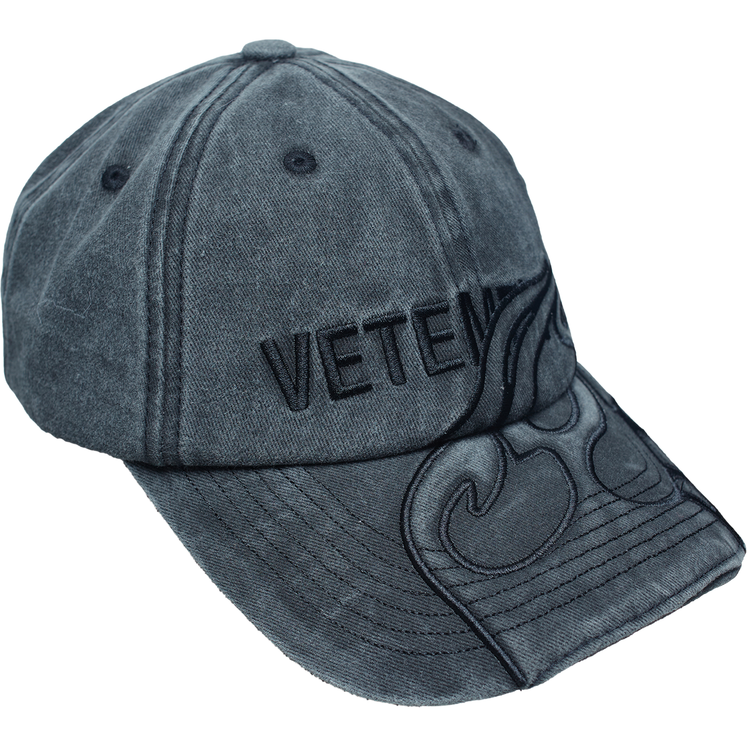 Джинсовая кепка пламенем и вышивкой логотипа VETEMENTS UE64CA110B/1052, размер One Size