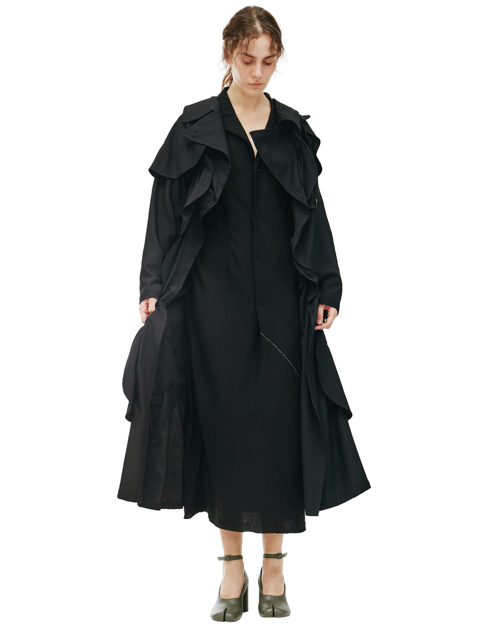 Черное деконструированное пальто из шерсти Yohji Yamamoto FC-C06-100-1, размер sm - фото 1