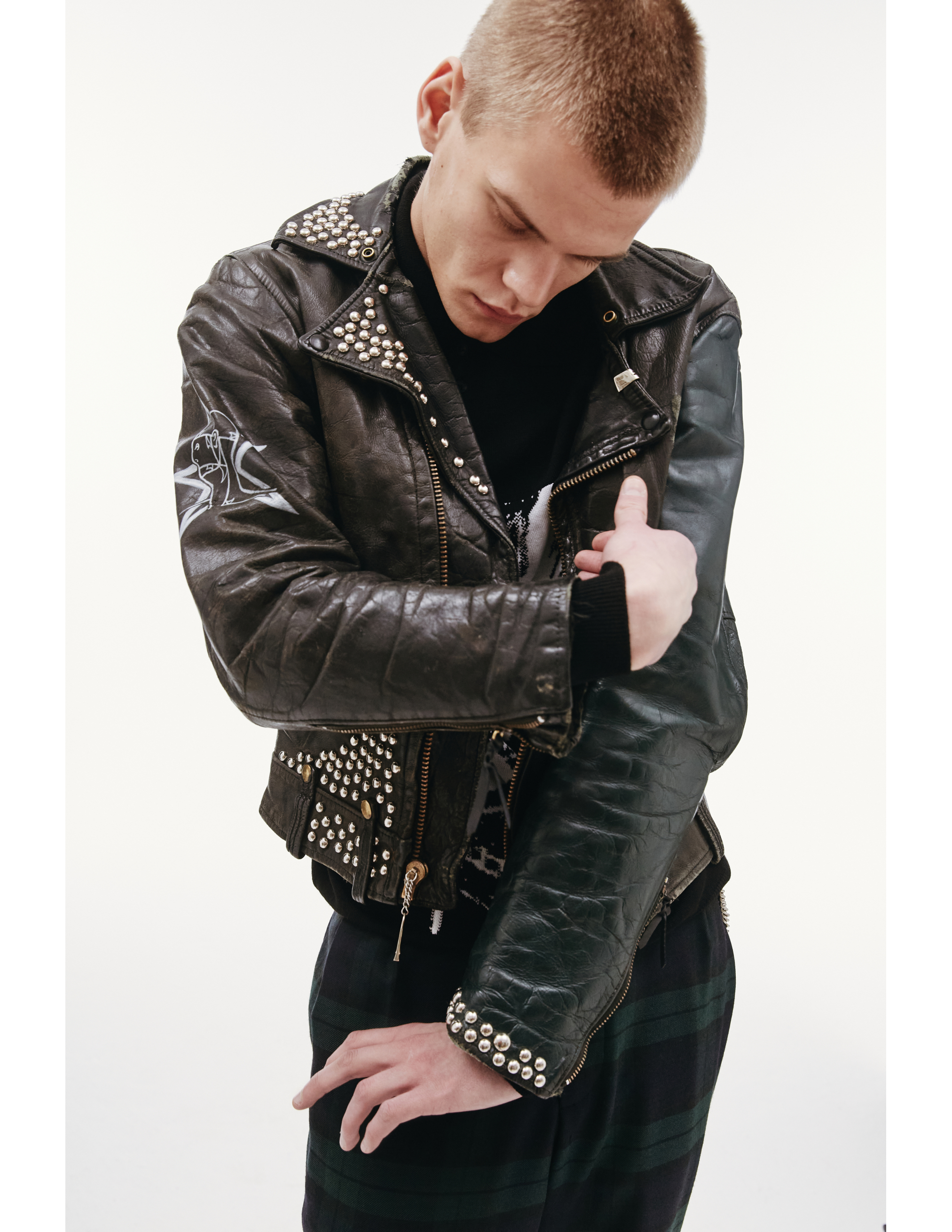 Кожаная куртка с принтом на спине - Enfants Riches Deprimes  030/EXCL/B1/blk Фото 13