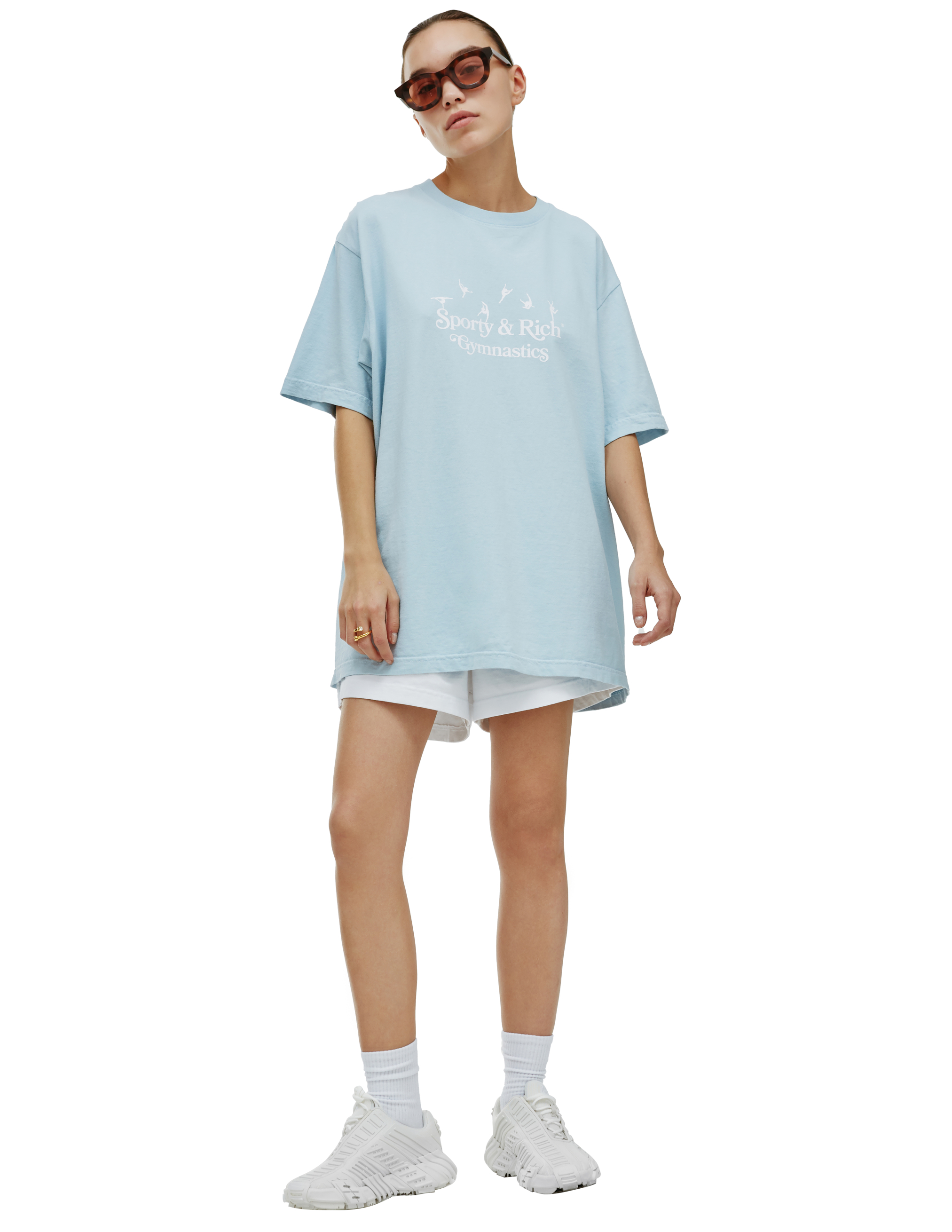Голубая футболка с принтом Gymnastics SPORTY & RICH TS487BB, размер L;M;XL - фото 1