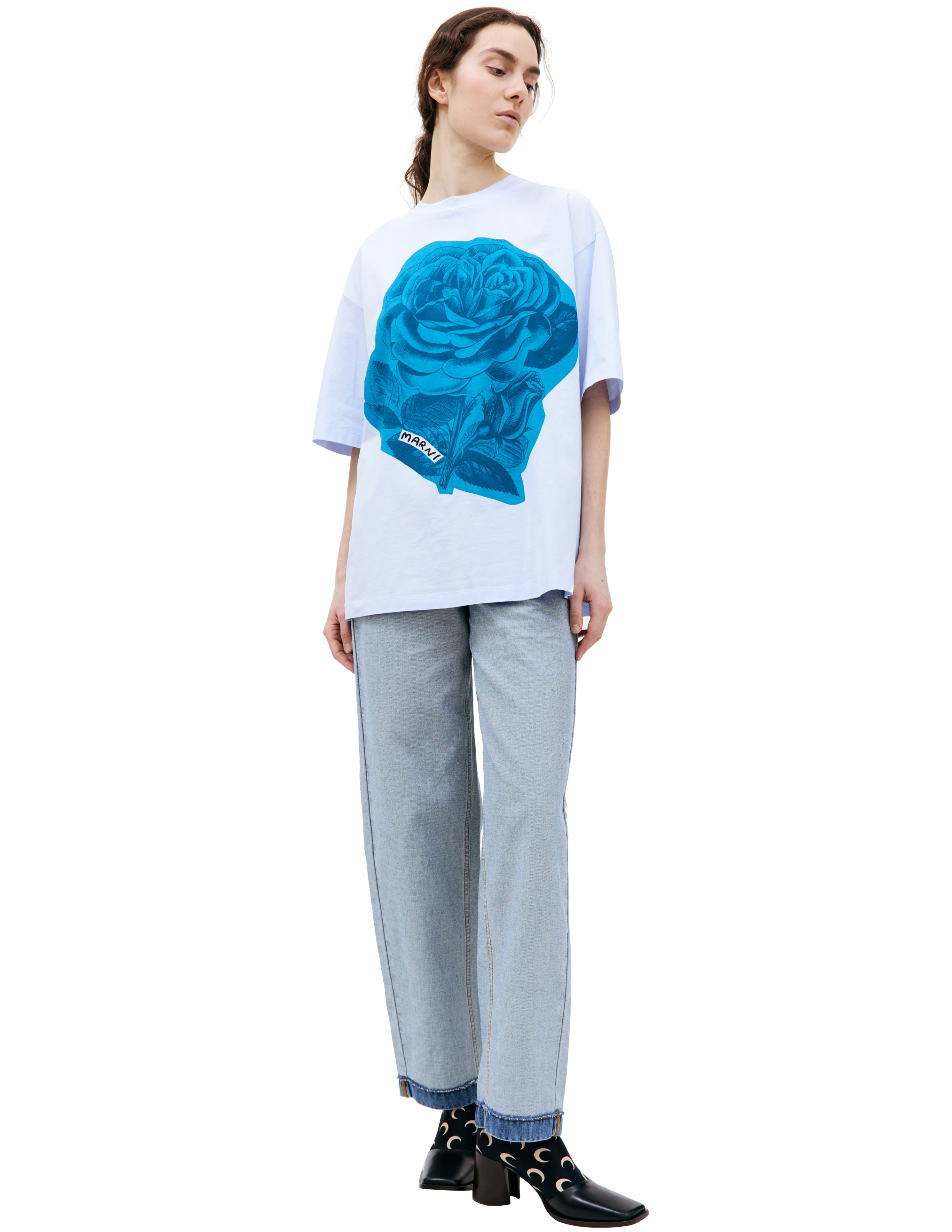 Голубая футболка с принтом Marni THJET49P05/USCW68/CFB21, размер 38;40;42 THJET49P05/USCW68/CFB21 - фото 1