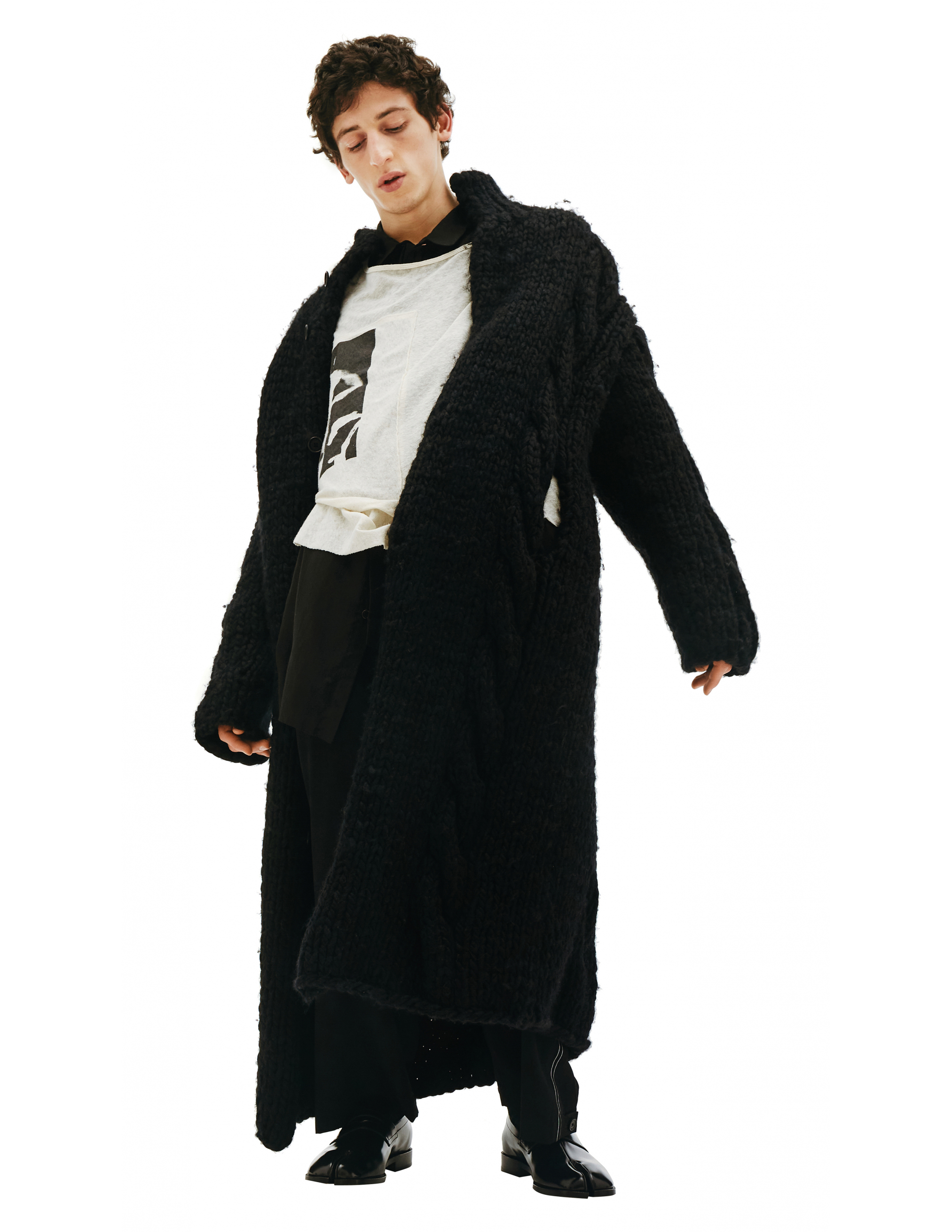 Шерстяное вязаное пальто на пуговицах - Yohji Yamamoto HV-K76-184-2 Фото 5