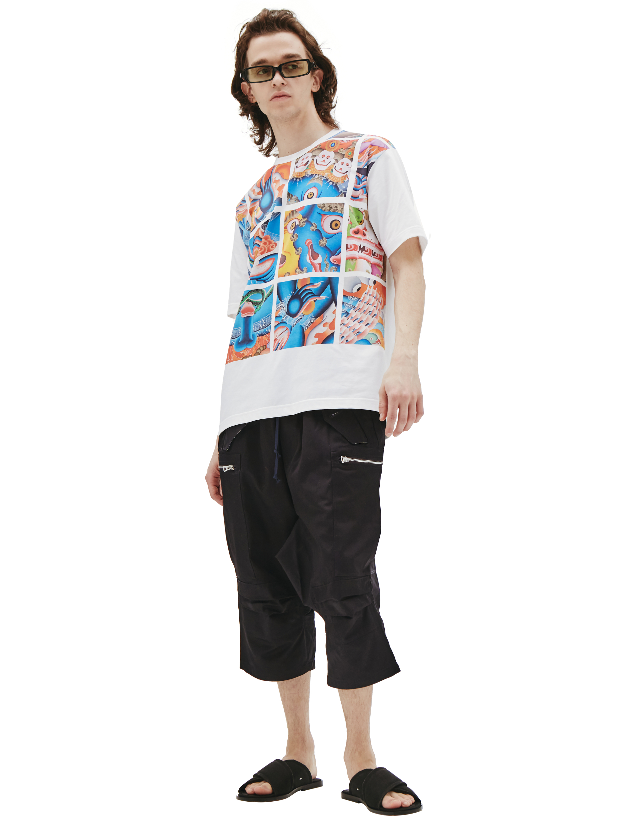 Хлопковая футболка с восточным принтом Junya Watanabe WI-T004-051-1, размер XL;L