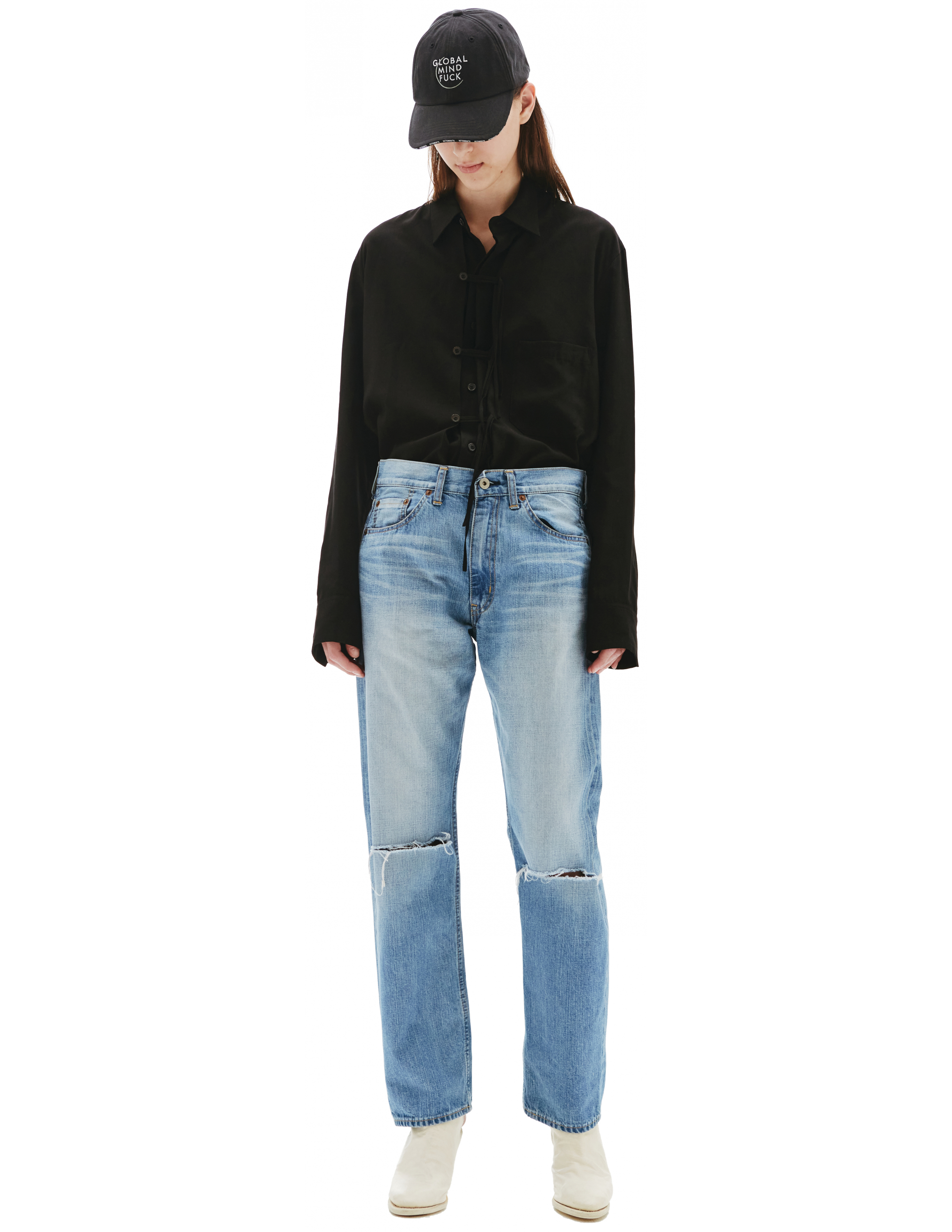 Прямые джинсы с рваными коленями Junya Watanabe XG-P017-051-1, размер L;M;S - фото 1