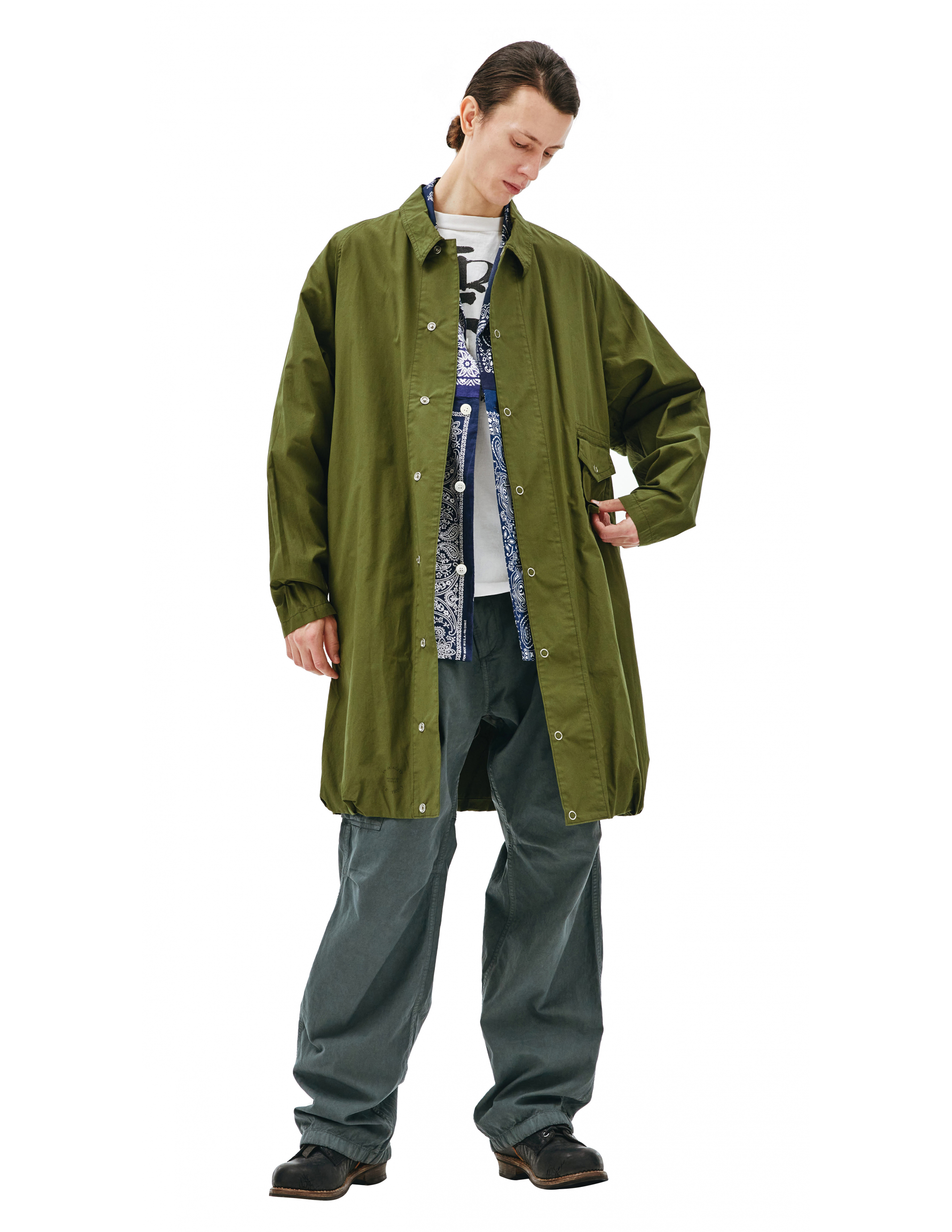 Пальто из хлопка с накладным карманом - Visvim 0121205013027/olive Фото 3