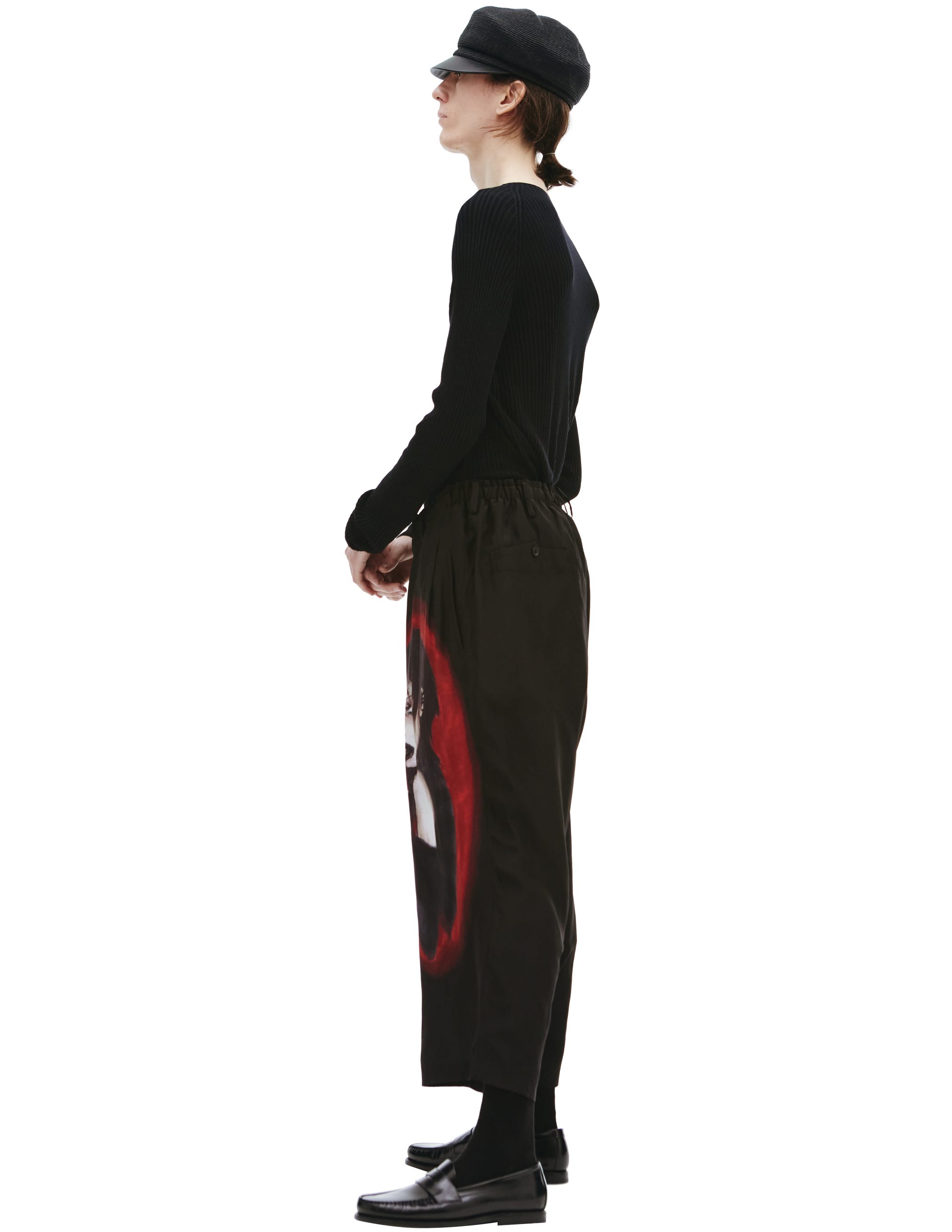 Укороченные брюки из шелка с принтом Yohji Yamamoto HG-P54-432-1, размер 4;3 - фото 2