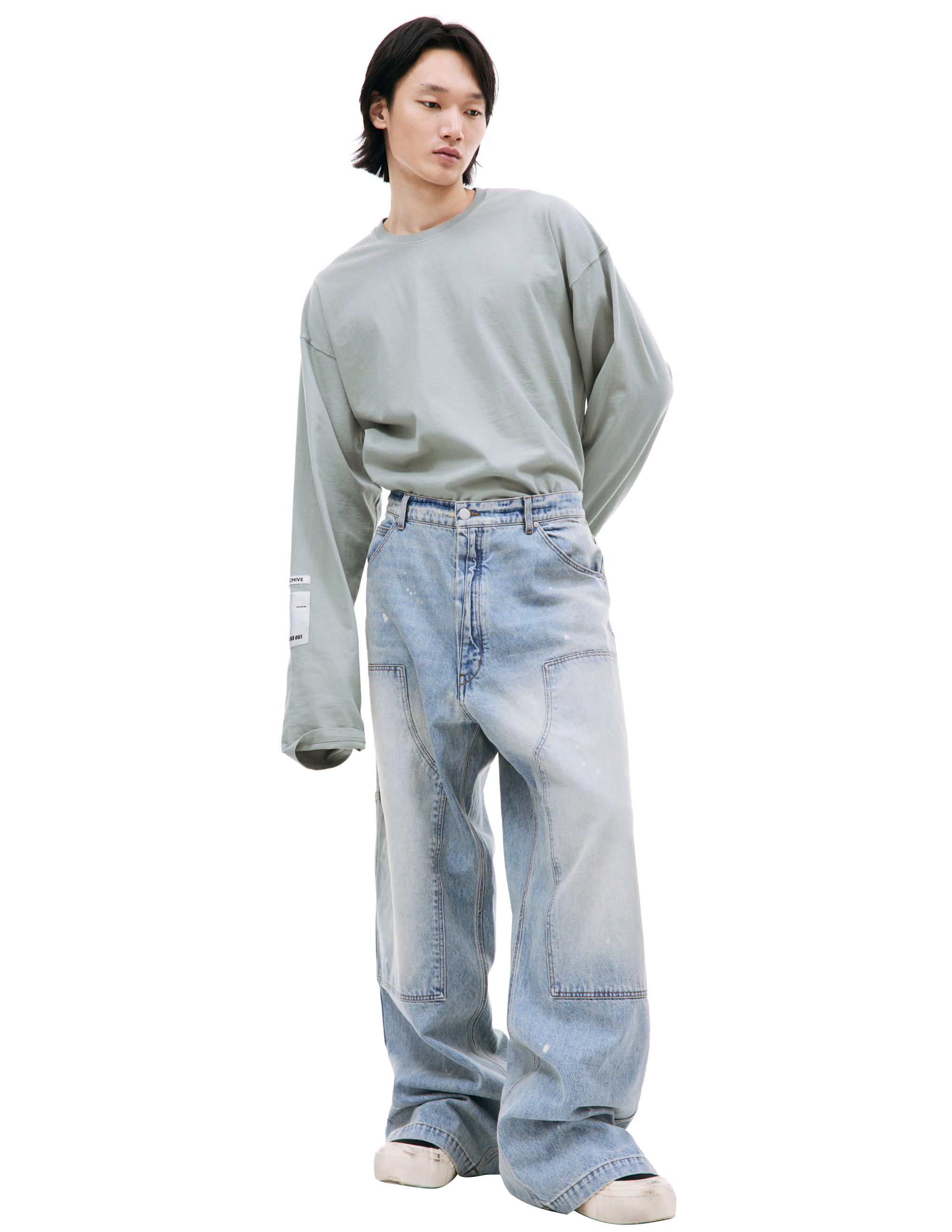 Широкие джинсы B45 с накладными карманами