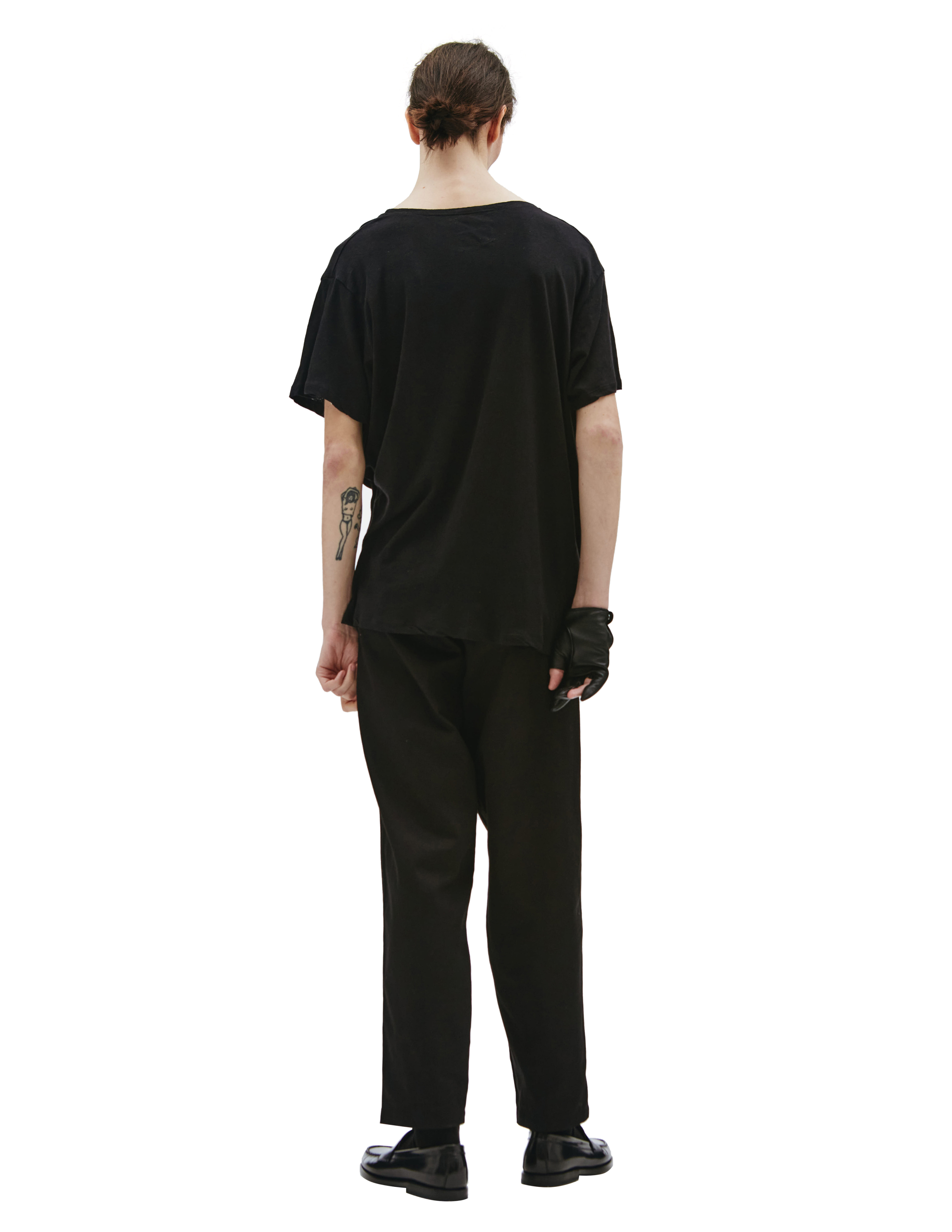 Черная базовая футболка из хлопка Greg Lauren DM159, размер 4 - фото 3