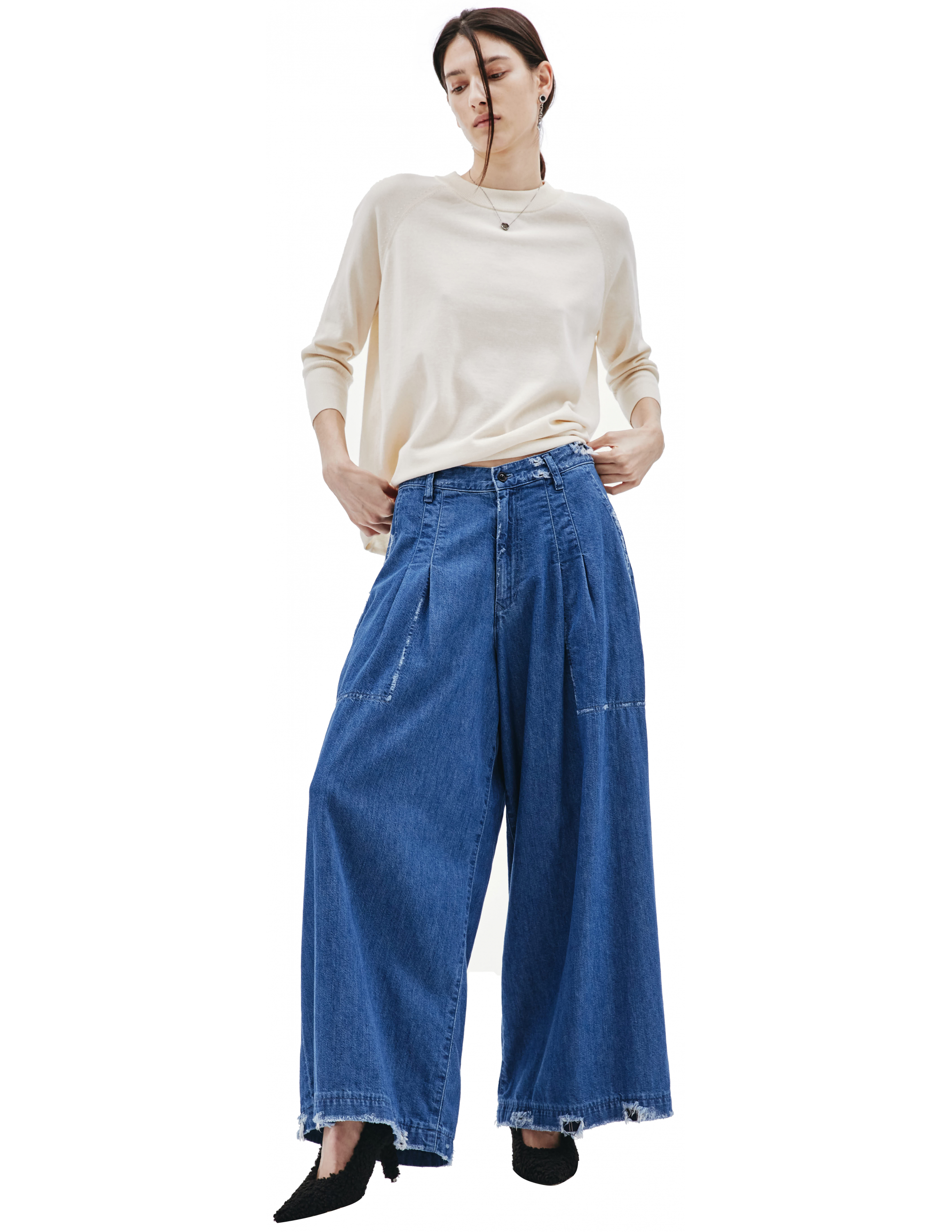 Широкие джинсы с потертостями Ys YQ-P06-028-2, размер 2;1 - фото 1