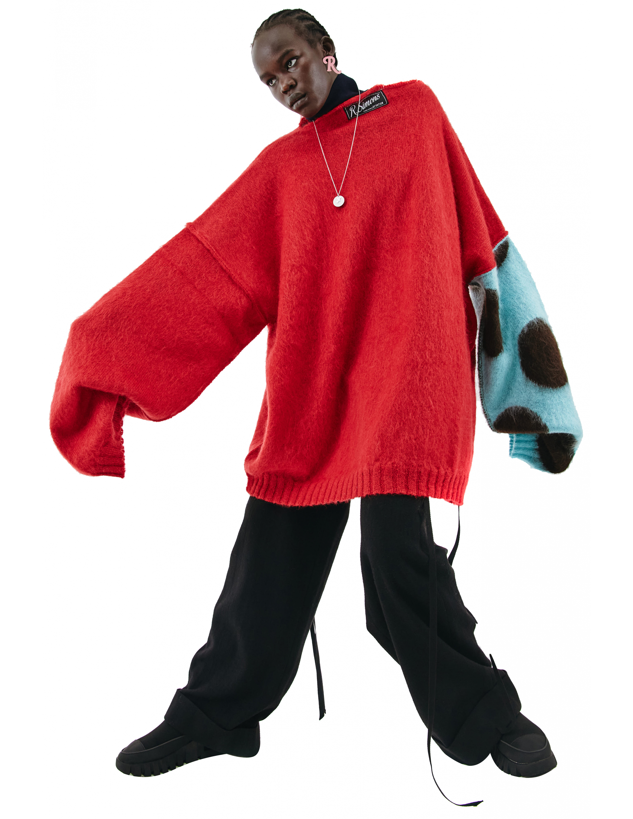 Красный Оверсайз свитер с контрастной вышивкой Raf Simons 212-820-50001-3042, размер 2;1 - фото 1