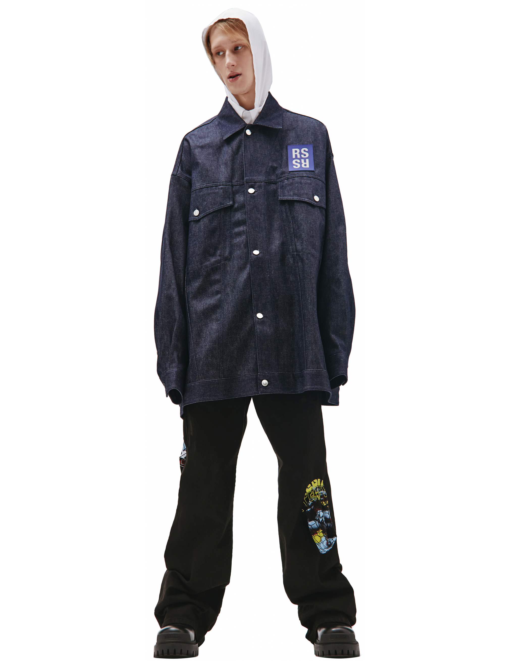 Джинсовая куртка оверсайз с логотипом Raf Simons 212-M723-10031-0044, размер L;M;S