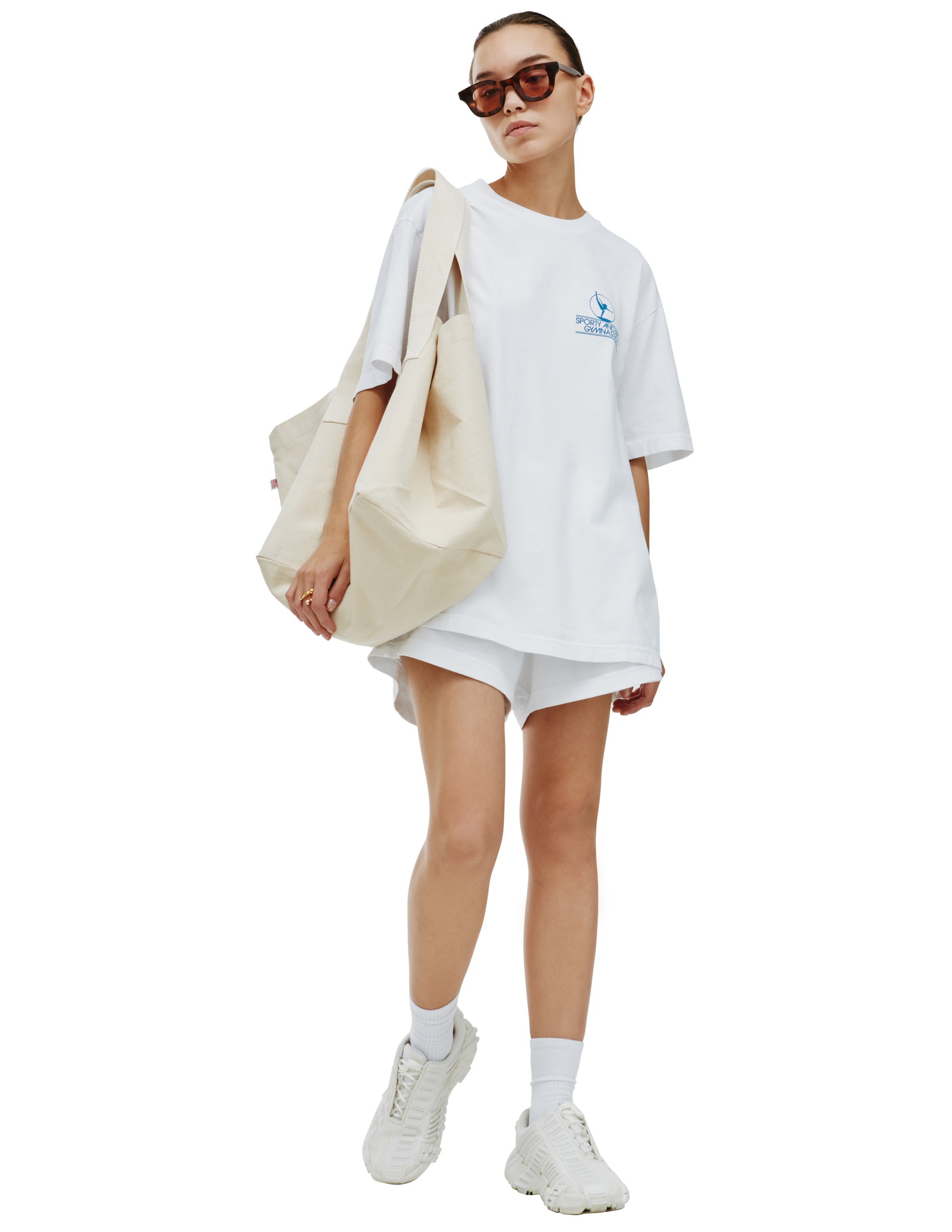 Белая футболка Gymnastics с принтом балерина SPORTY & RICH TS486WH, размер XL;L;M