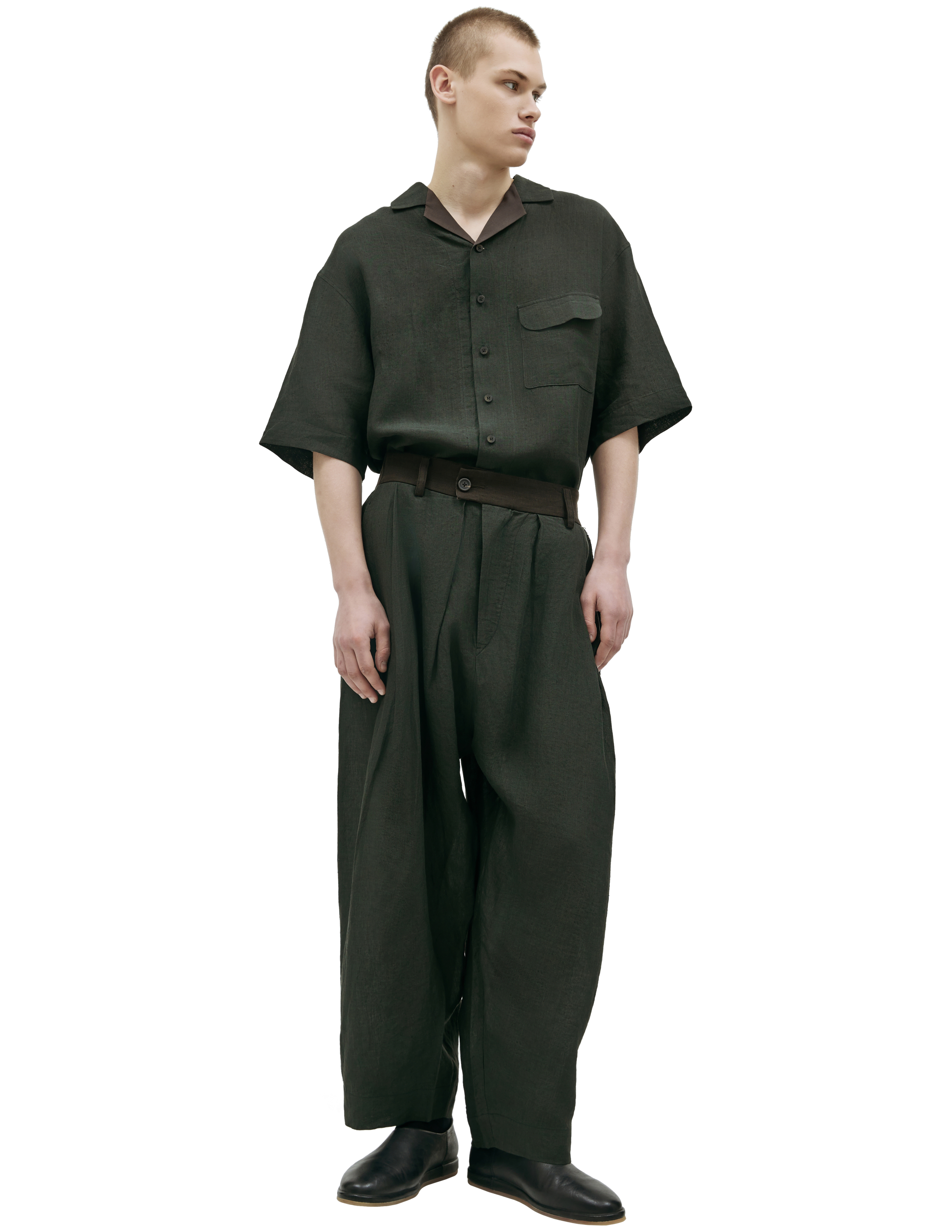 Льняные брюки с контрастным поясом Ziggy Chen 0M2310505, размер 50