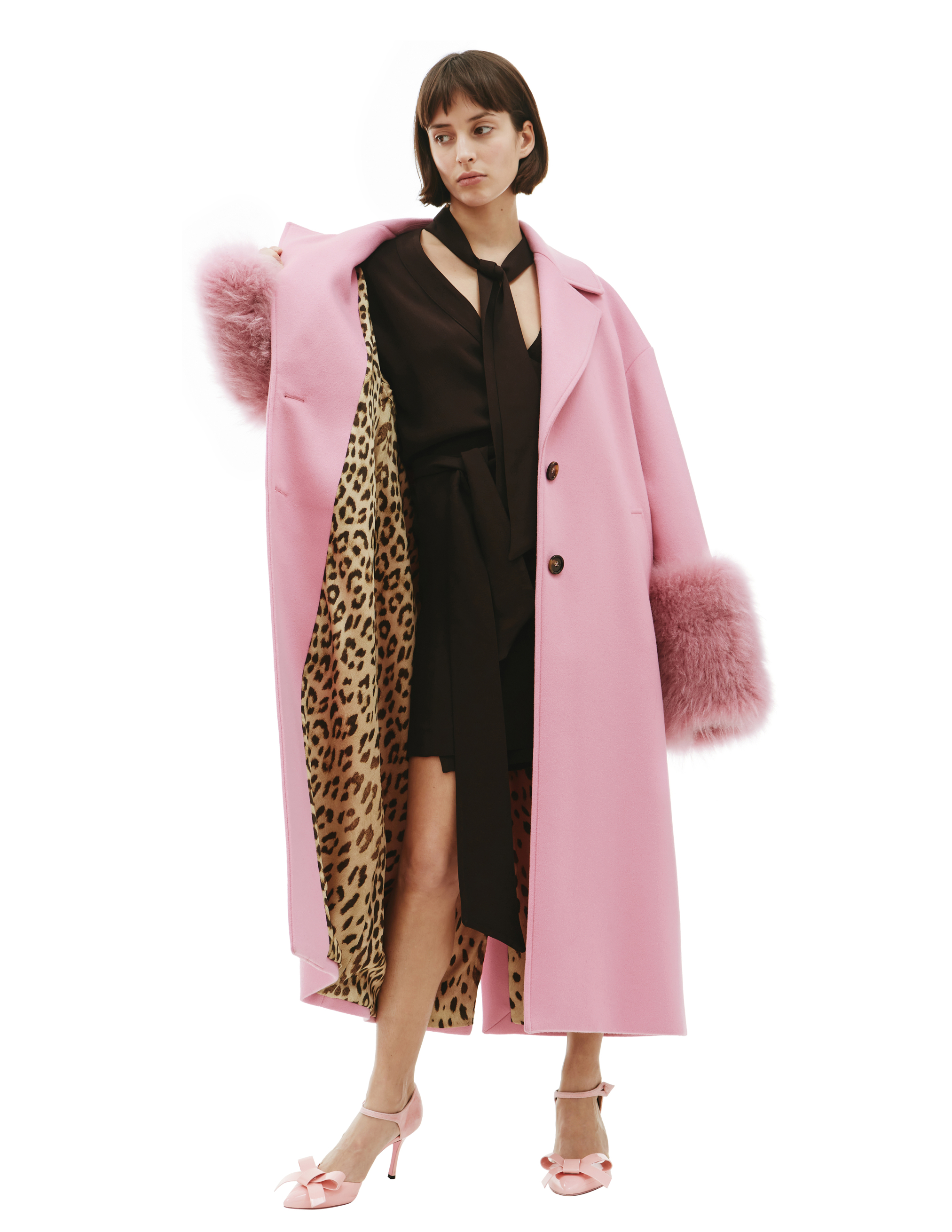 Шерстяное пальто с меховой отделкой - Blumarine 24/2/2S032A/pink Фото 5