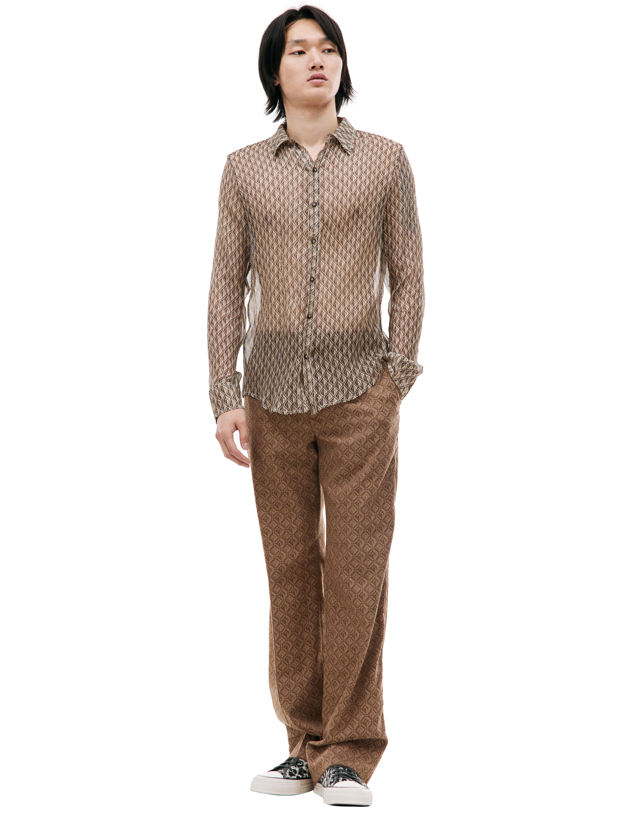 Прозрачная рубашка из шелка MARINE SERRE MSI010/RWOV0002/BG20, размер 48;50;52