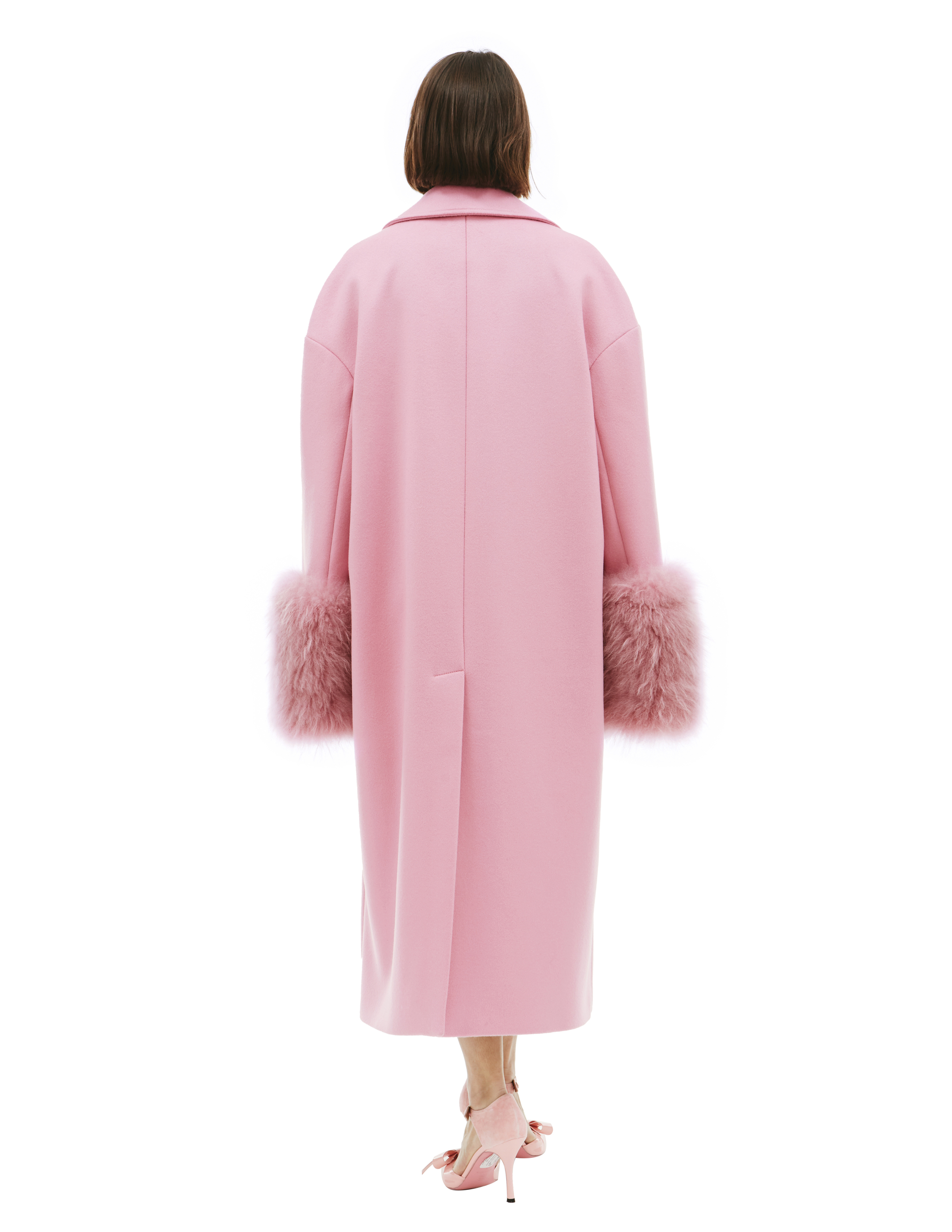 Шерстяное пальто с меховой отделкой - Blumarine 24/2/2S032A/pink Фото 3