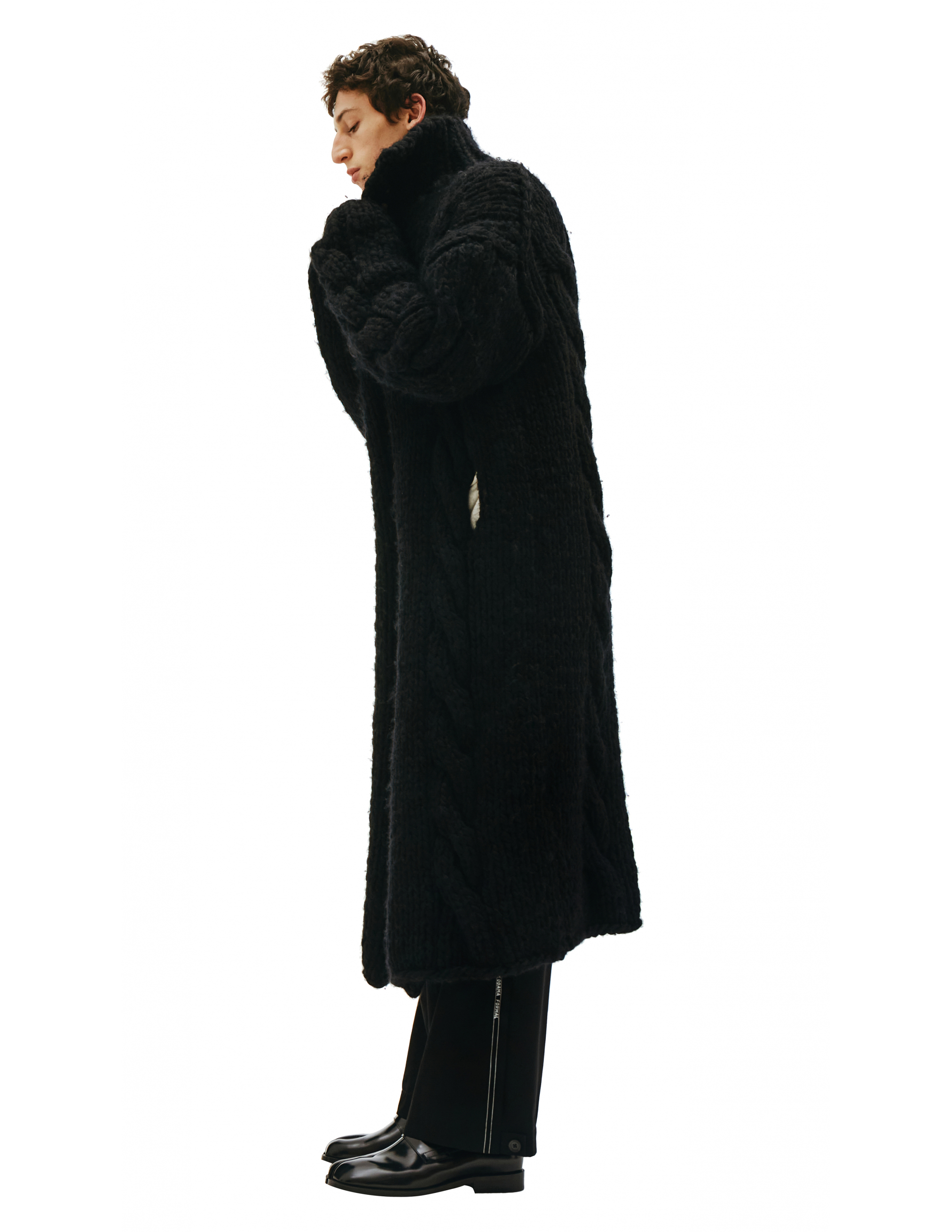Шерстяное вязаное пальто на пуговицах - Yohji Yamamoto HV-K76-184-2 Фото 4