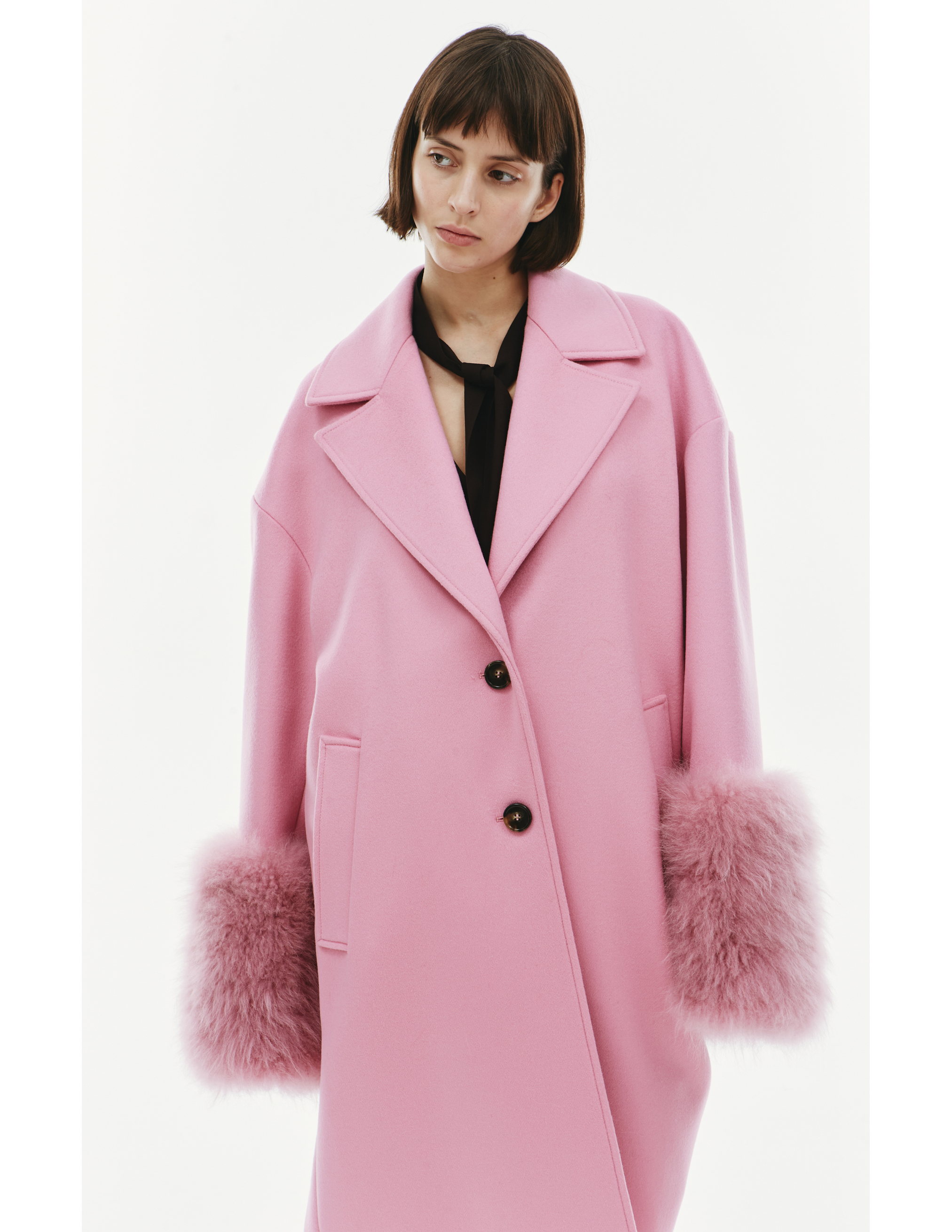 Шерстяное пальто с меховой отделкой - Blumarine 24/2/2S032A/pink Фото 8