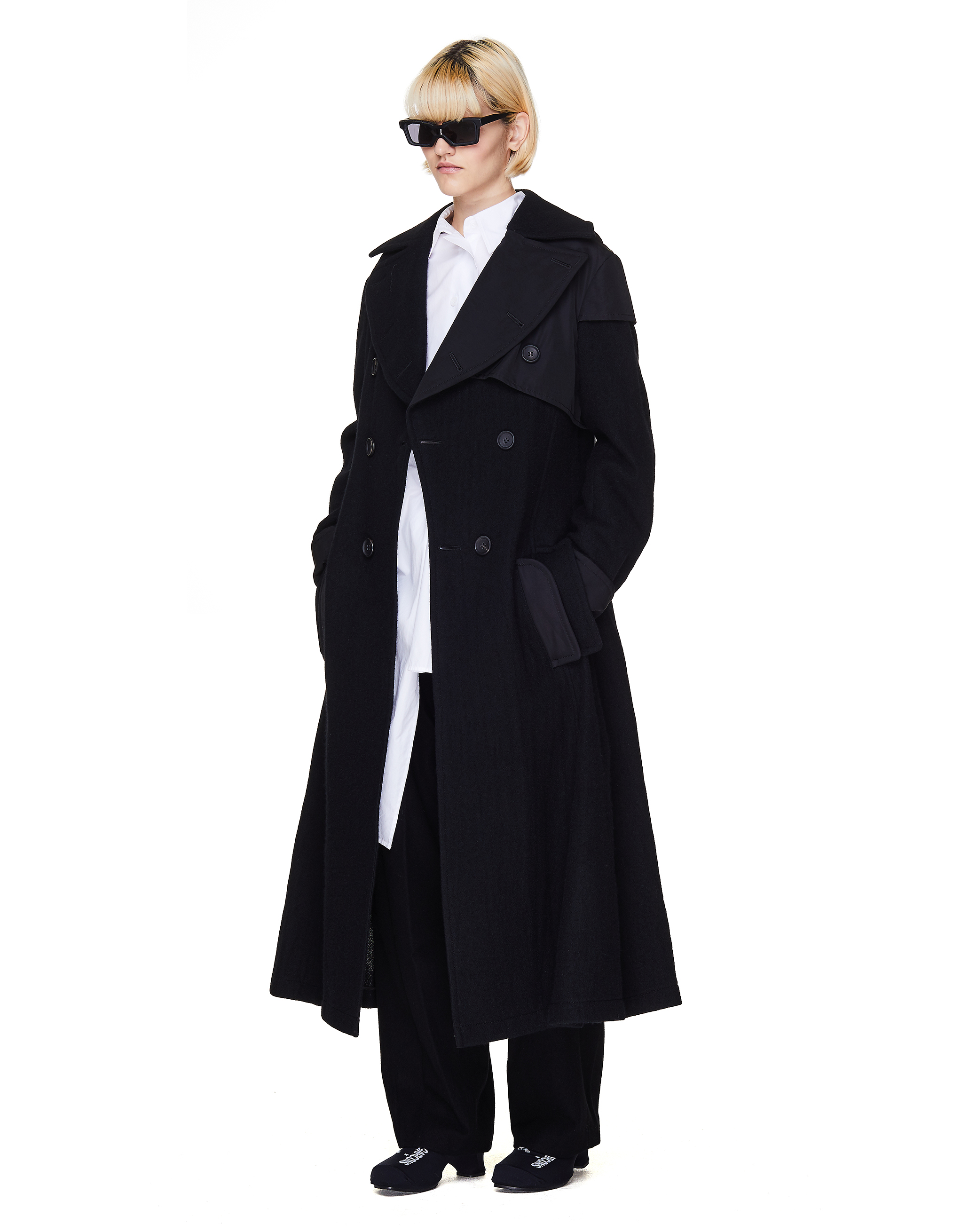 Черное пальто из шерсти - Yohji Yamamoto NC-C11-820-1 Фото 4