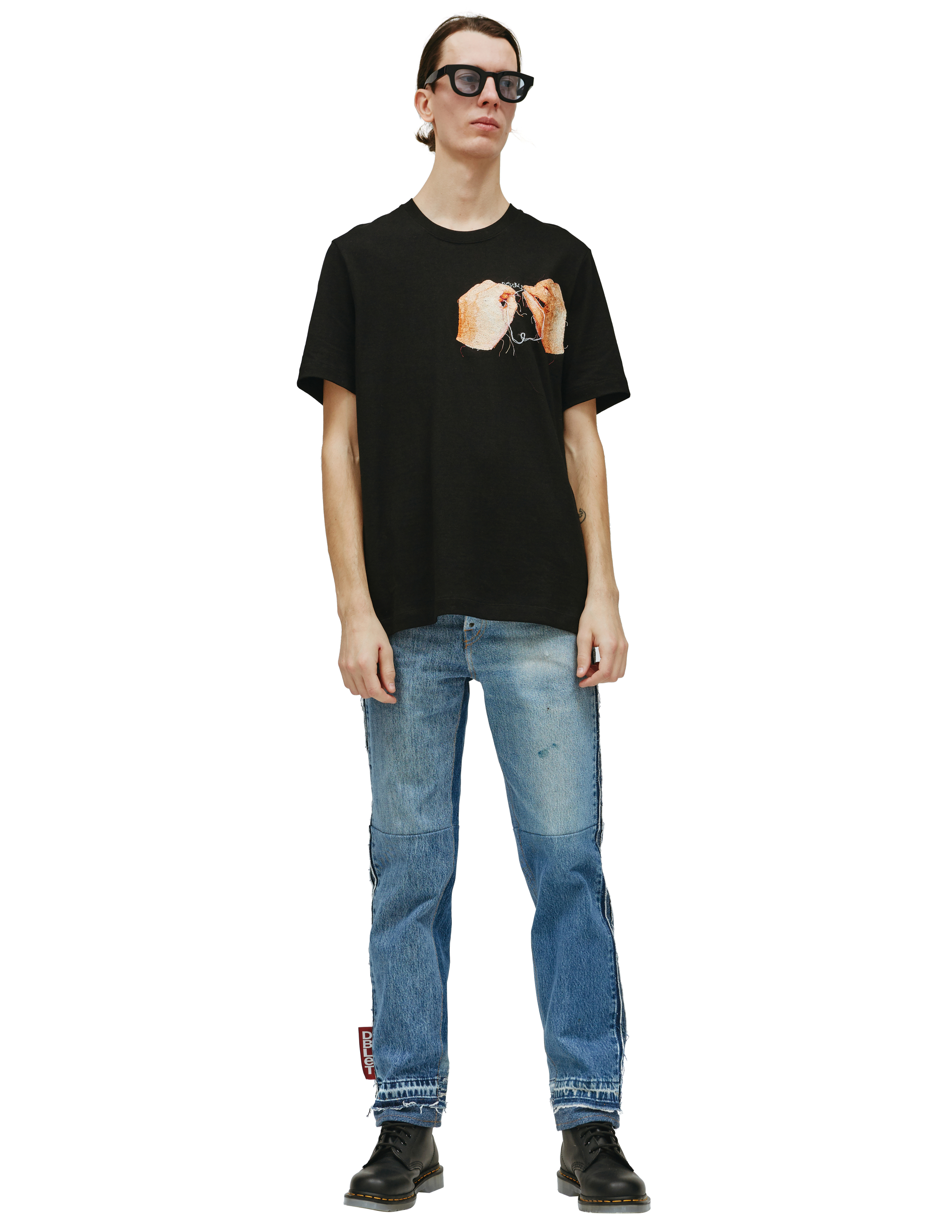 Хлопковая футболка с вышивкой Doublet 22AW33CS237/BLACK, размер M;L