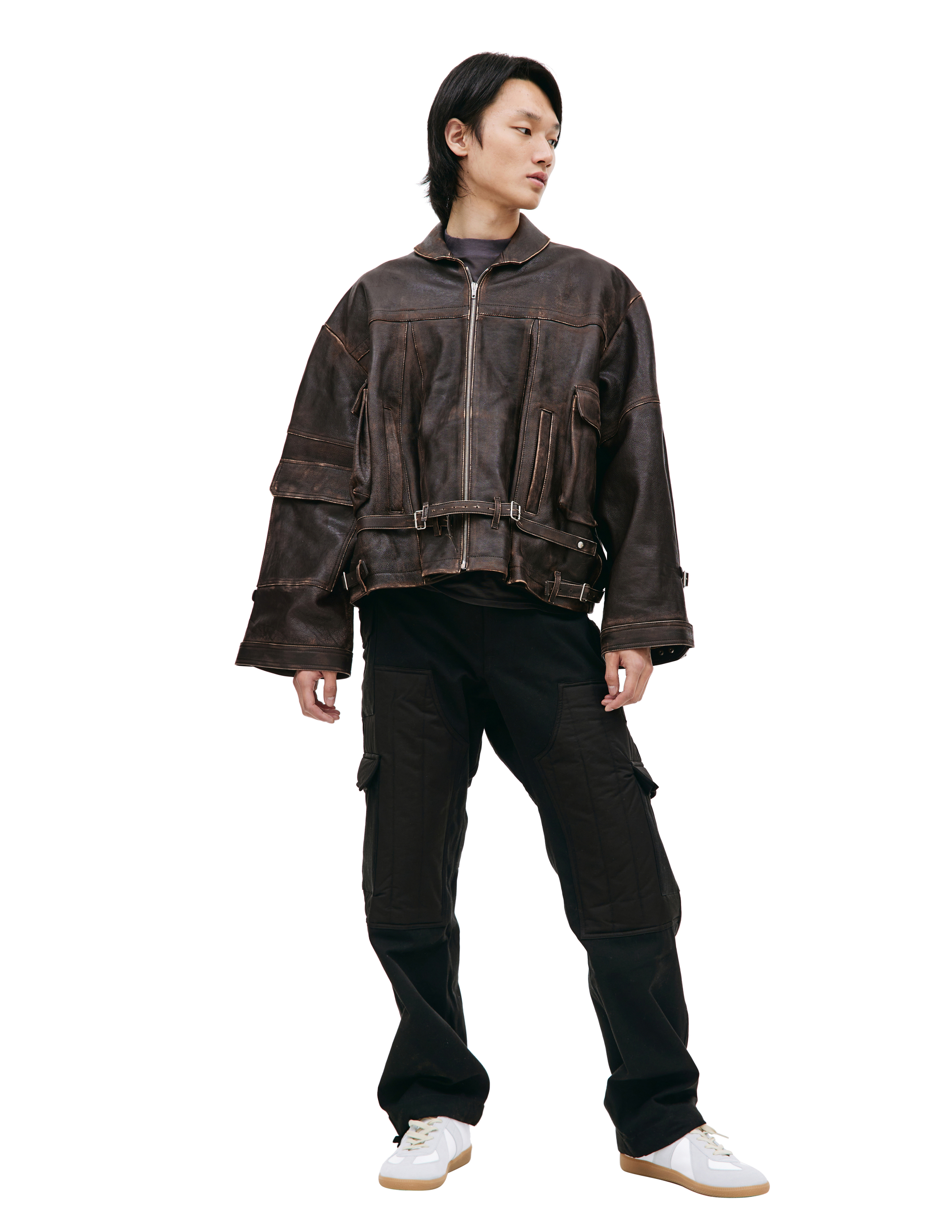 Кожаная оверсайз куртка Hed Mayner HM00L01, размер XS;S - фото 4