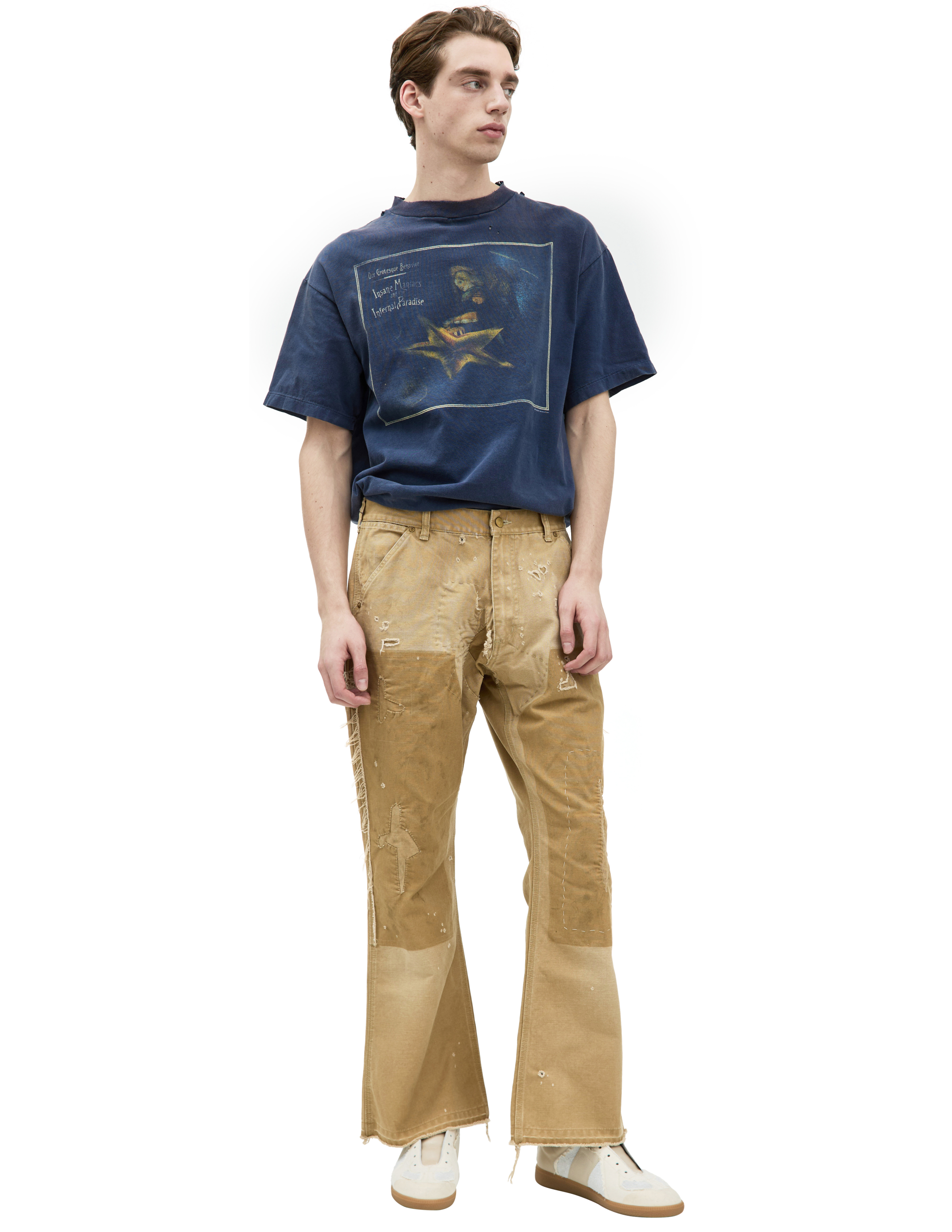 Бежевые джинсы клеш из хлопка 136920₽