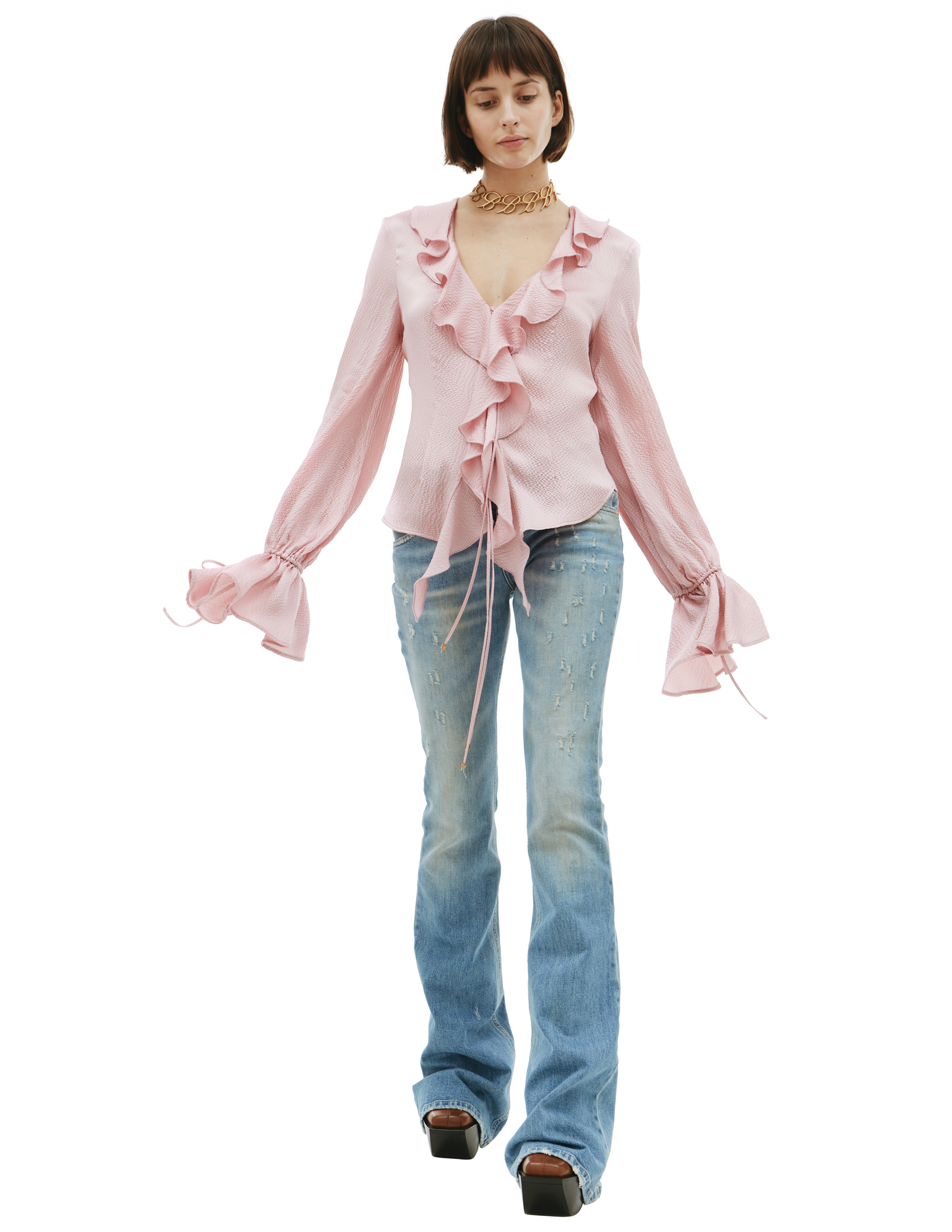 Розовая рубашка с оборками Blumarine 24/2/2C110A/pink, размер 46