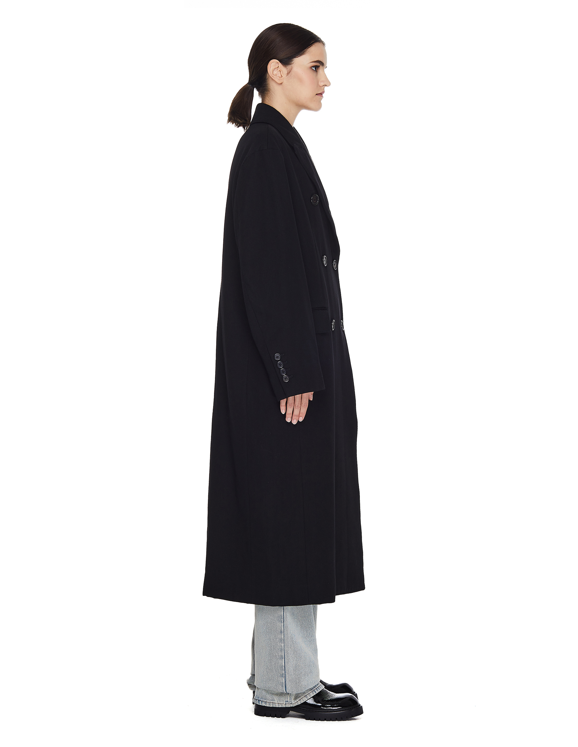 Длинное двубортное пальто из шерсти и хлопка - Ann Demeulemeester 2002-1114-P-167-099 Фото 2
