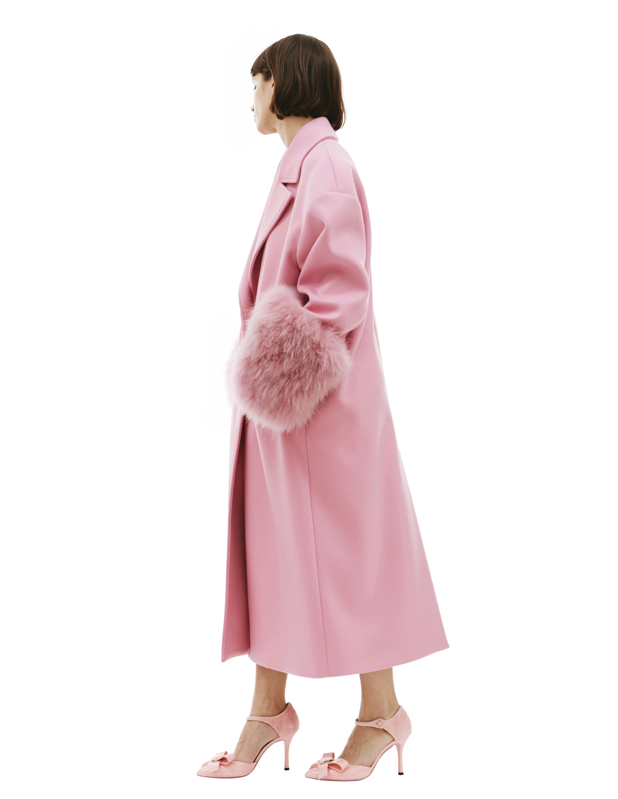 Шерстяное пальто с меховой отделкой - Blumarine 24/2/2S032A/pink Фото 6
