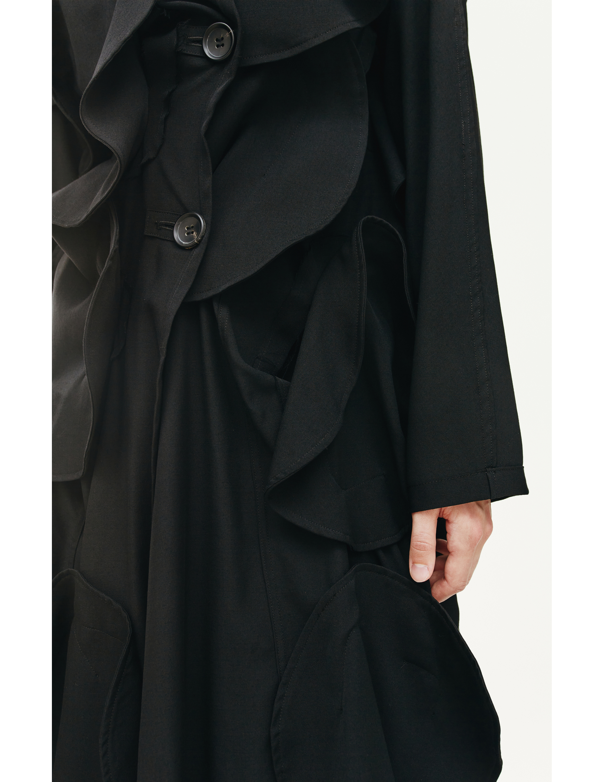 Черное деконструированное пальто из шерсти Yohji Yamamoto FC-C06-100-1, размер sm - фото 7